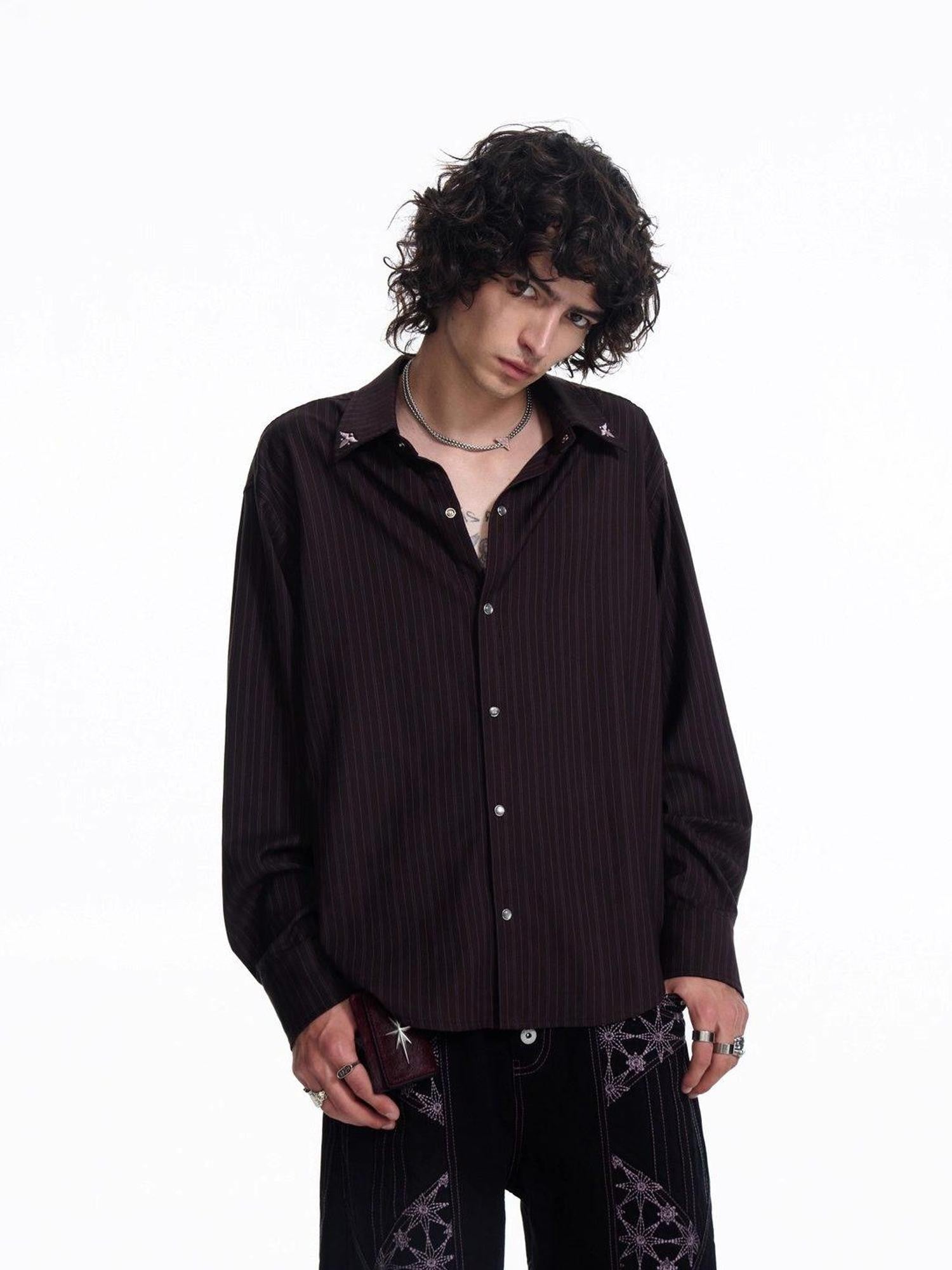 EMOBROTHER Striped Clown Back Print Relaxed Fit Women's Polyester Long Sleeve Shirts