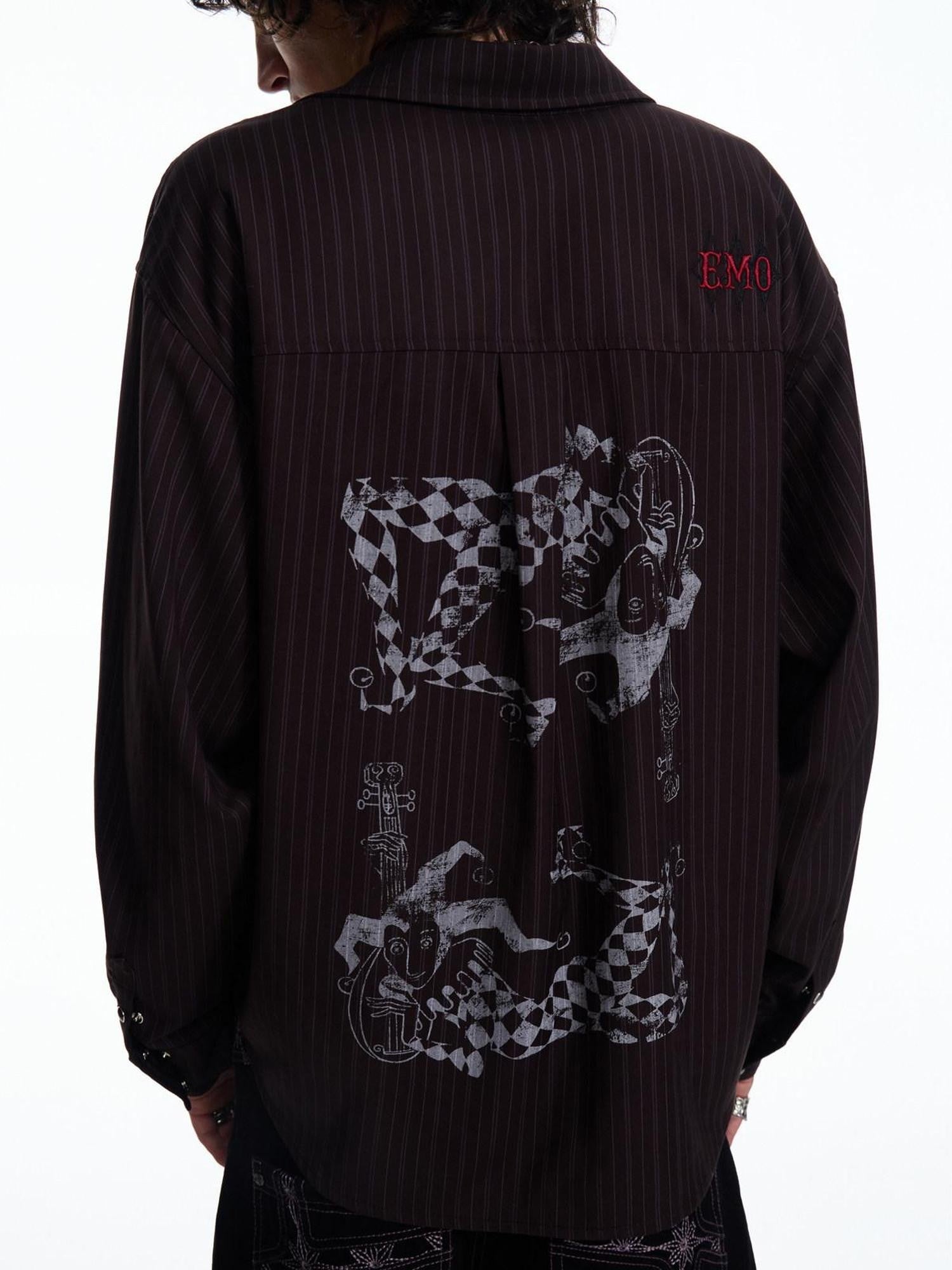EMOBROTHER Striped Clown Back Print Relaxed Fit Women's Polyester Long Sleeve Shirts