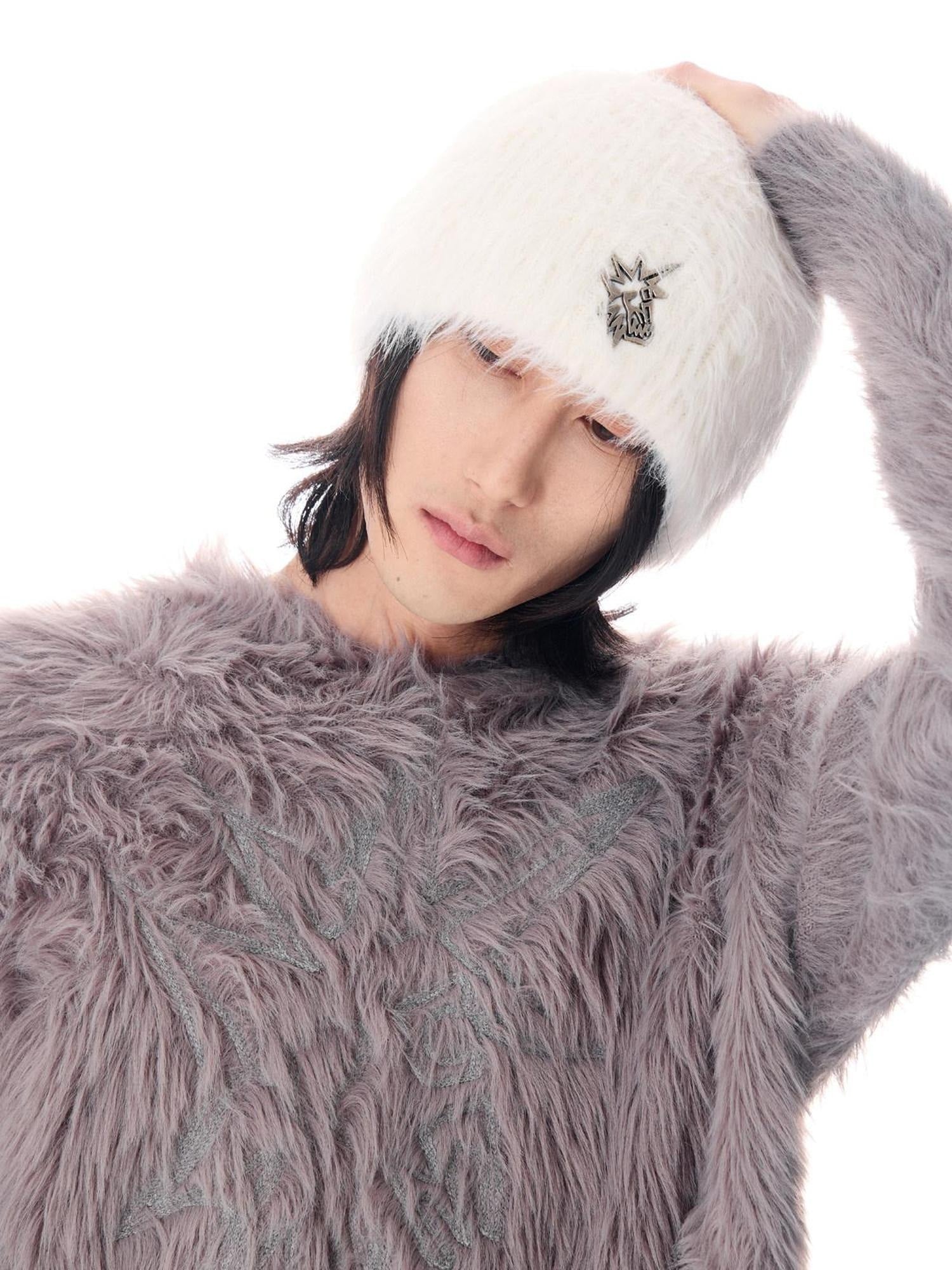 EMOBROTHER Studded Casual Knit Bell Crown Brimless Unisex Geometric Colorblock Beanie Hats