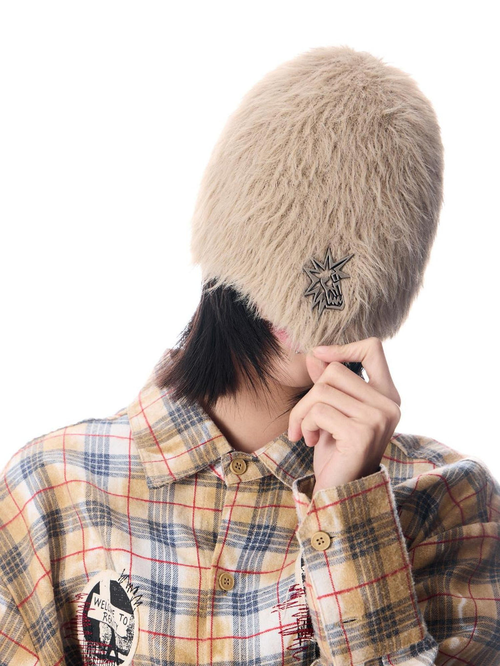 EMOBROTHER Studded Casual Knit Bell Crown Brimless Unisex Geometric Colorblock Beanie Hats