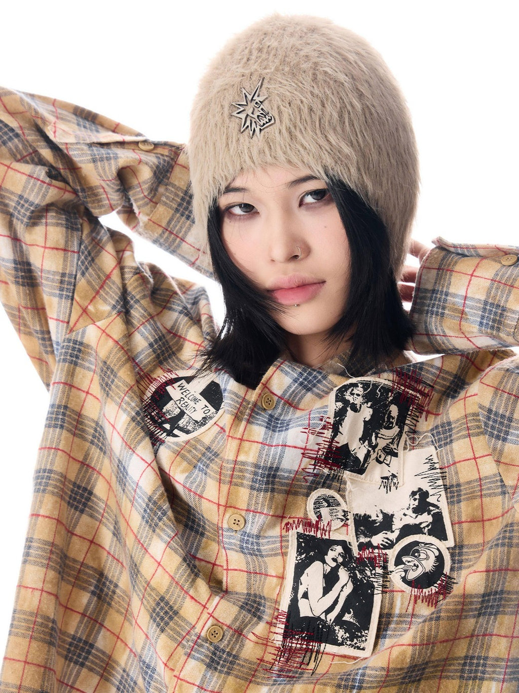 EMOBROTHER Studded Casual Knit Bell Crown Brimless Unisex Geometric Colorblock Beanie Hats
