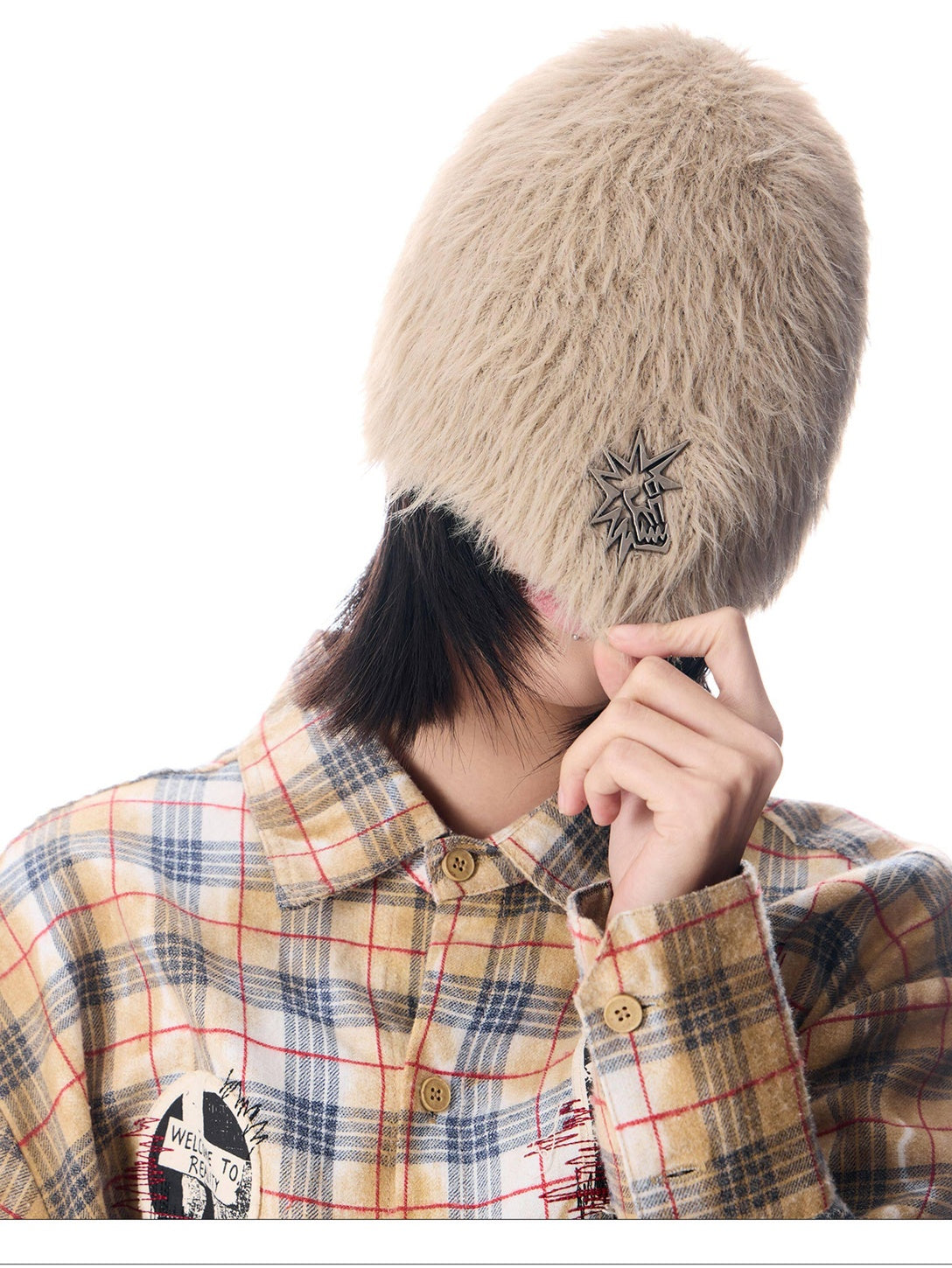 EMOBROTHER Studded Casual Knit Bell Crown Brimless Unisex Geometric Colorblock Beanie Hats