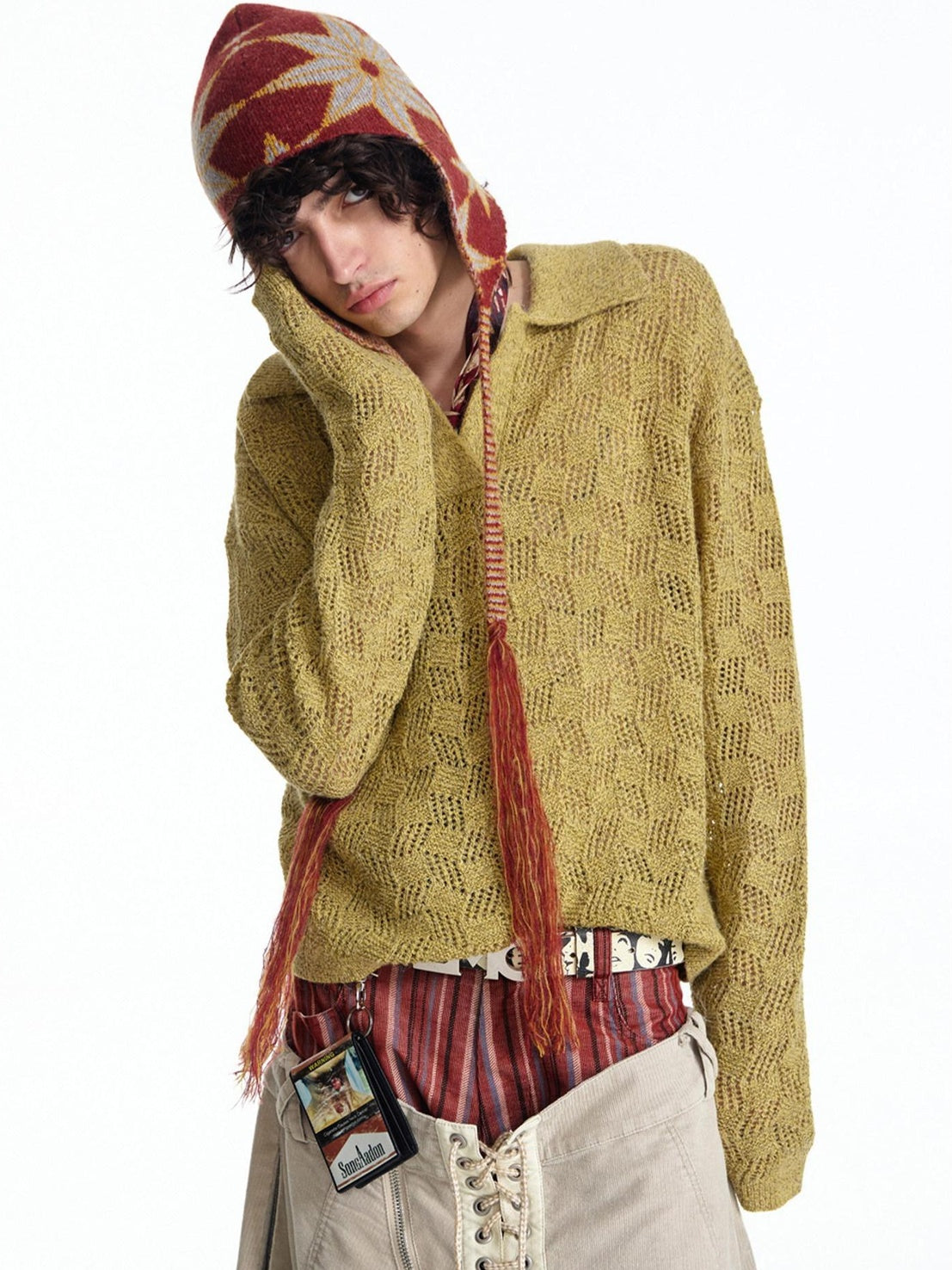 EMOBROTHER Thick Wool Warm Casual Tassel Earflap Unisex Travel Floral Round Foldable Hats