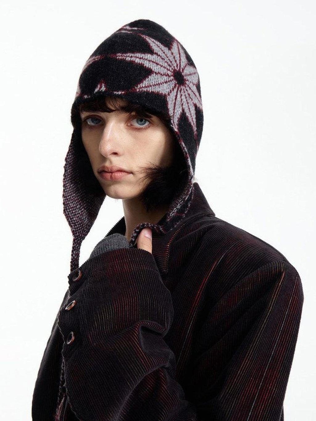EMOBROTHER Thick Wool Warm Casual Tassel Earflap Unisex Travel Floral Round Foldable Hats