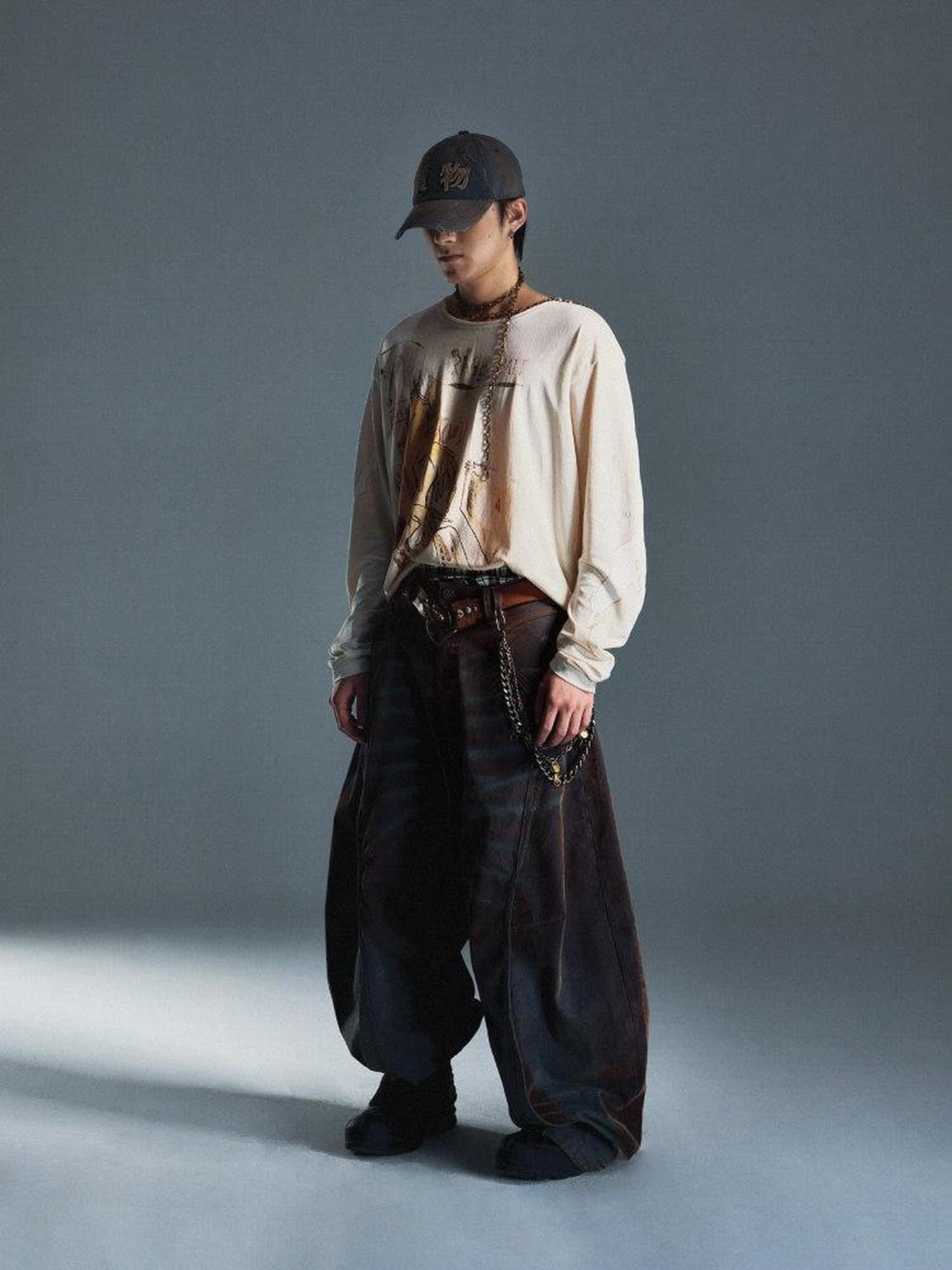 EMOBROTHER Warm Cotton Lowrise Loose Flare Brown Denim Zipper Wide-Leg Jeans