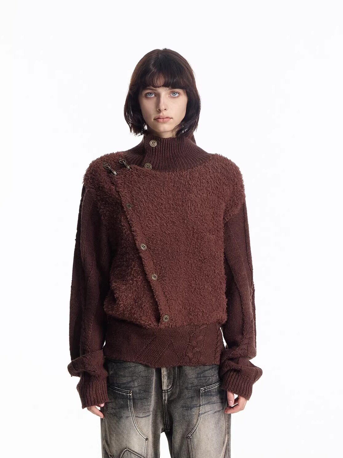 EMOBROTHER_Warm_Metal_Accent_Turtleneck_Vintage_Irregular_Cable_Knit_Unisex_Brown_Sweaters_MISSTT