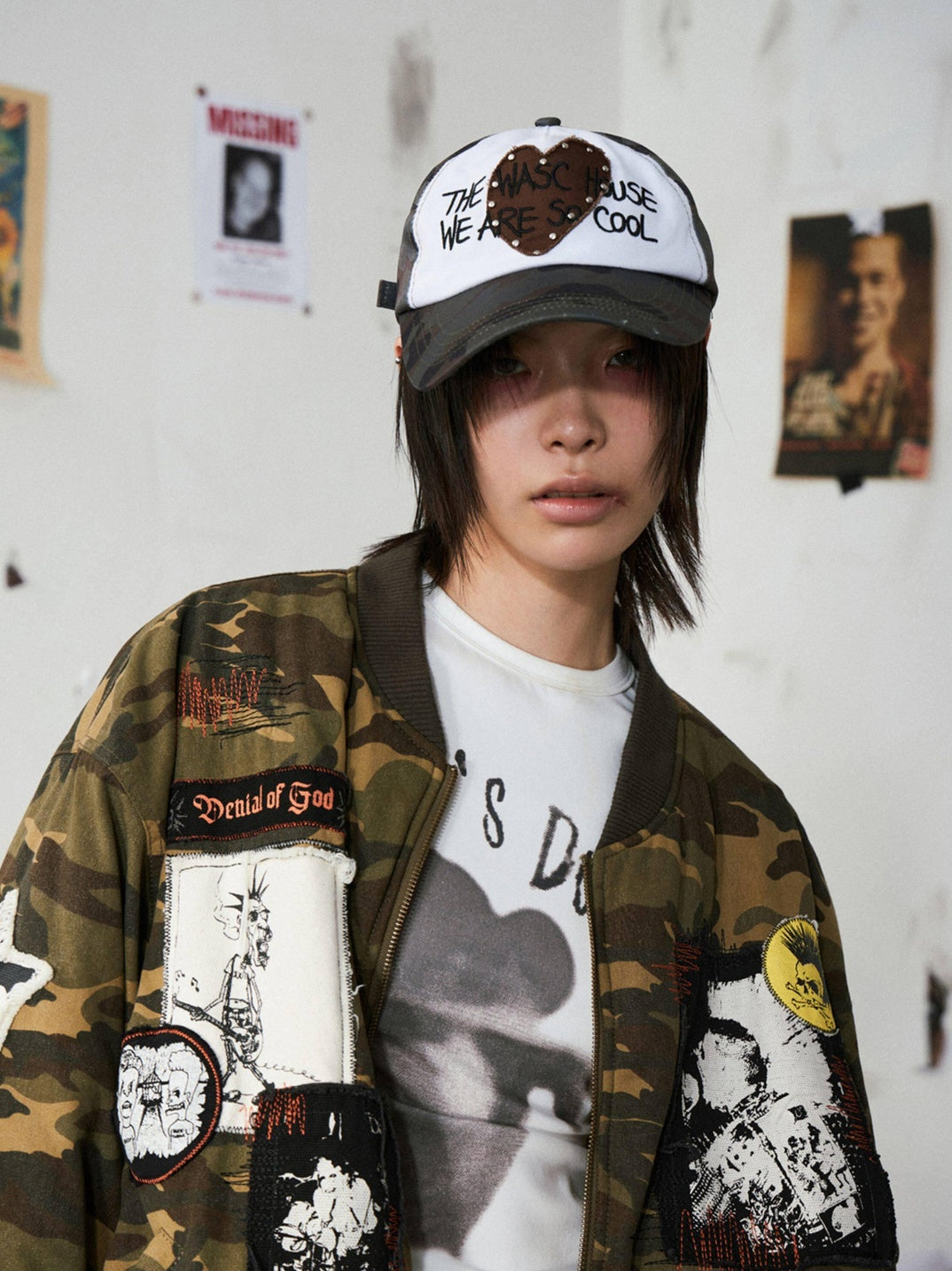 EMOBROTHER Warm Reversible Oversized Patch Applique Casual Camouflage Cotton Puffer Jackets