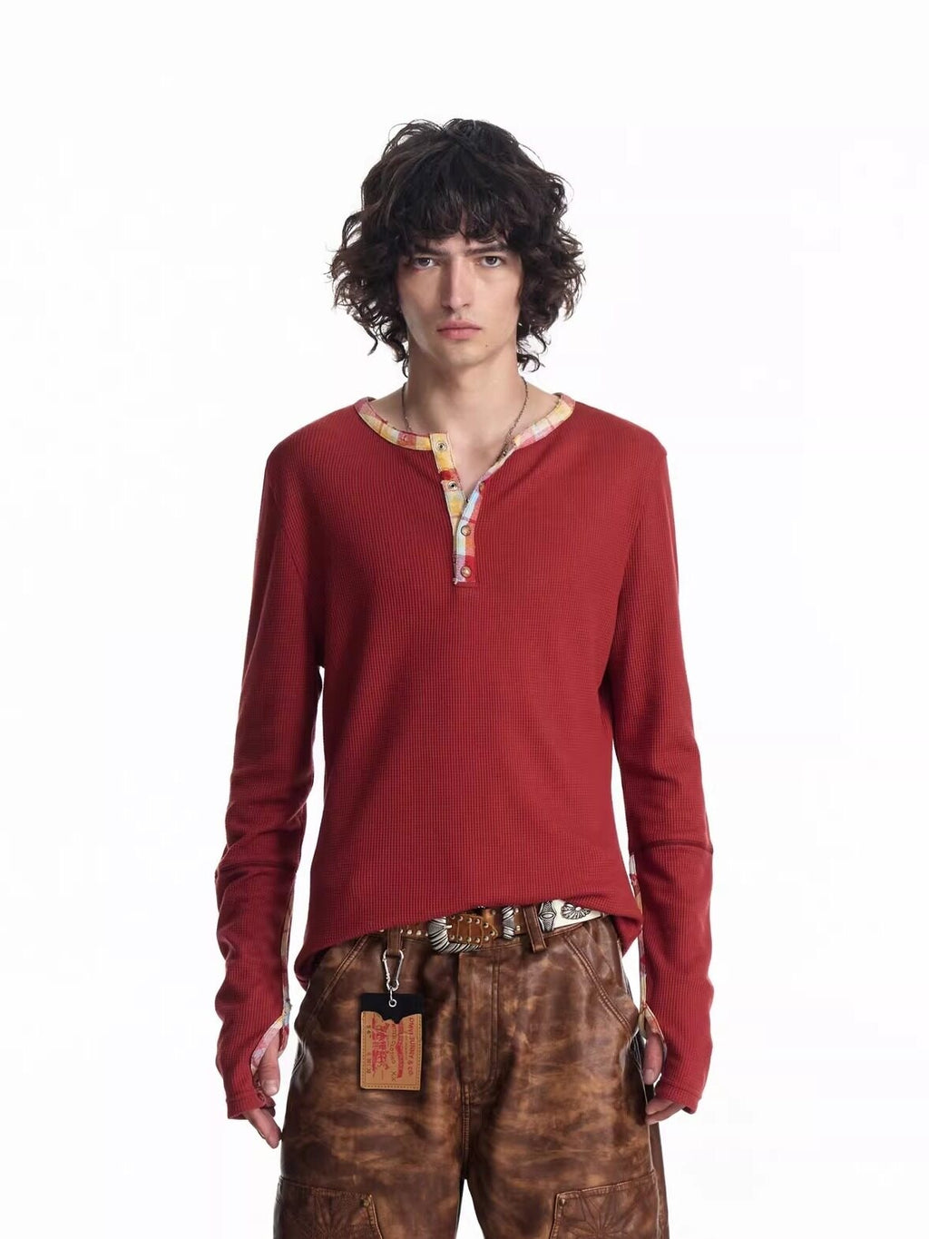 EMOBROTHER_Warm_Soft_Blend_Oversized_Patchwork_Waffle_Unisex_Casual_Long_Sleeve_T-Shirts_MISSTT