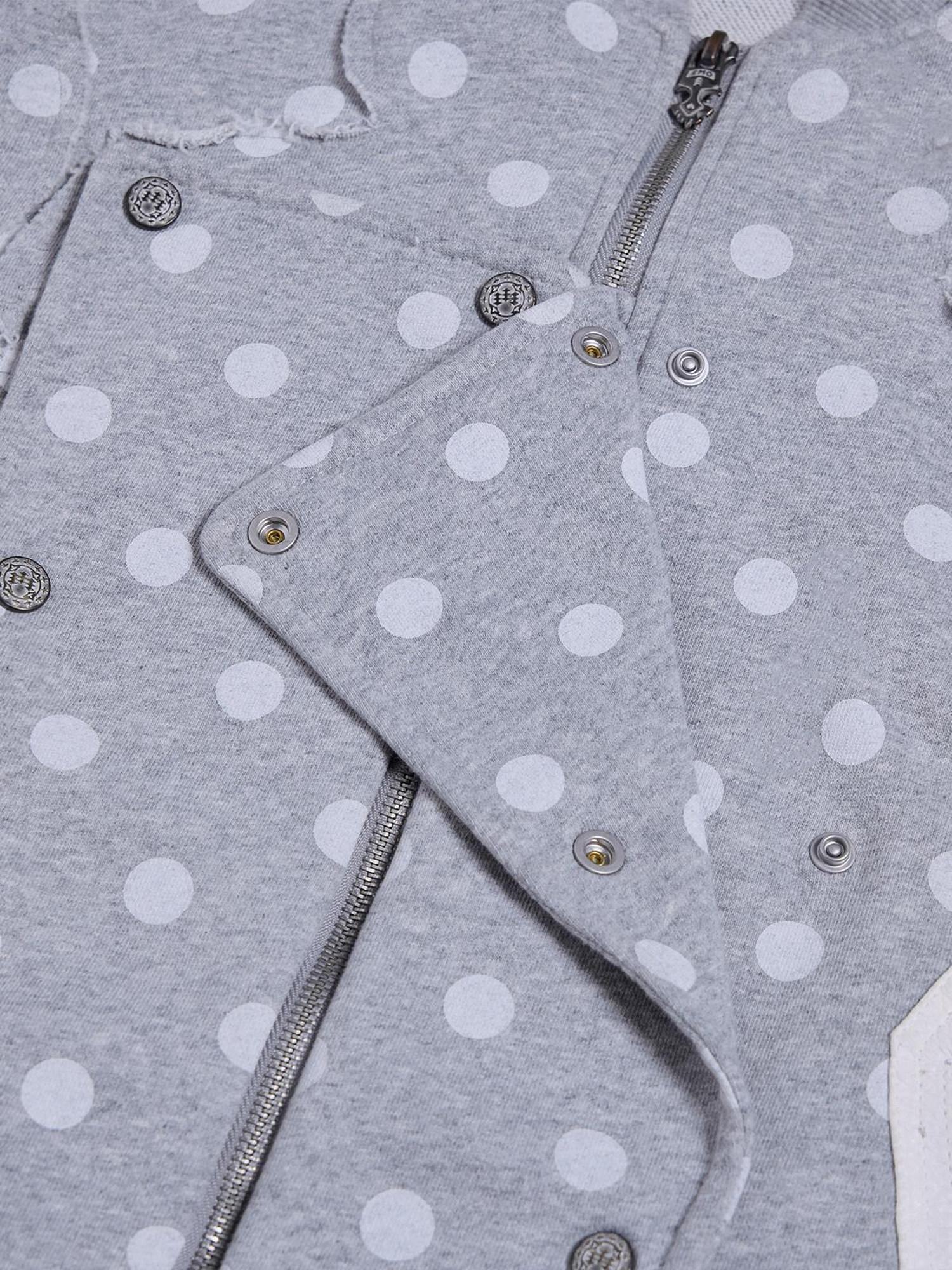 EMOBROTHER Warm Vintage Printed Stand Collar Unisex Teen Zipper Pocket Gray Polka Dot Vests