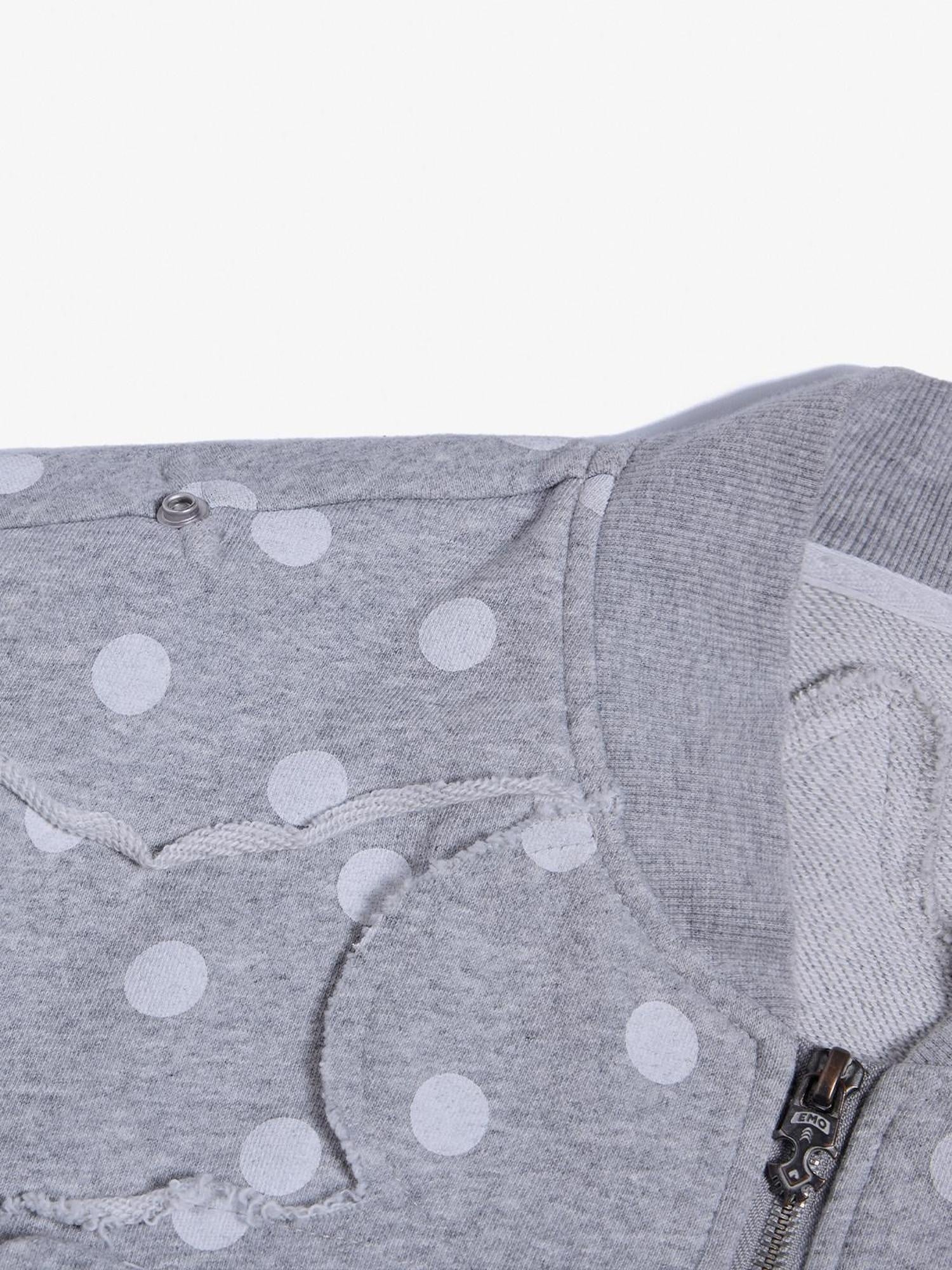 EMOBROTHER Warm Vintage Printed Stand Collar Unisex Teen Zipper Pocket Gray Polka Dot Vests