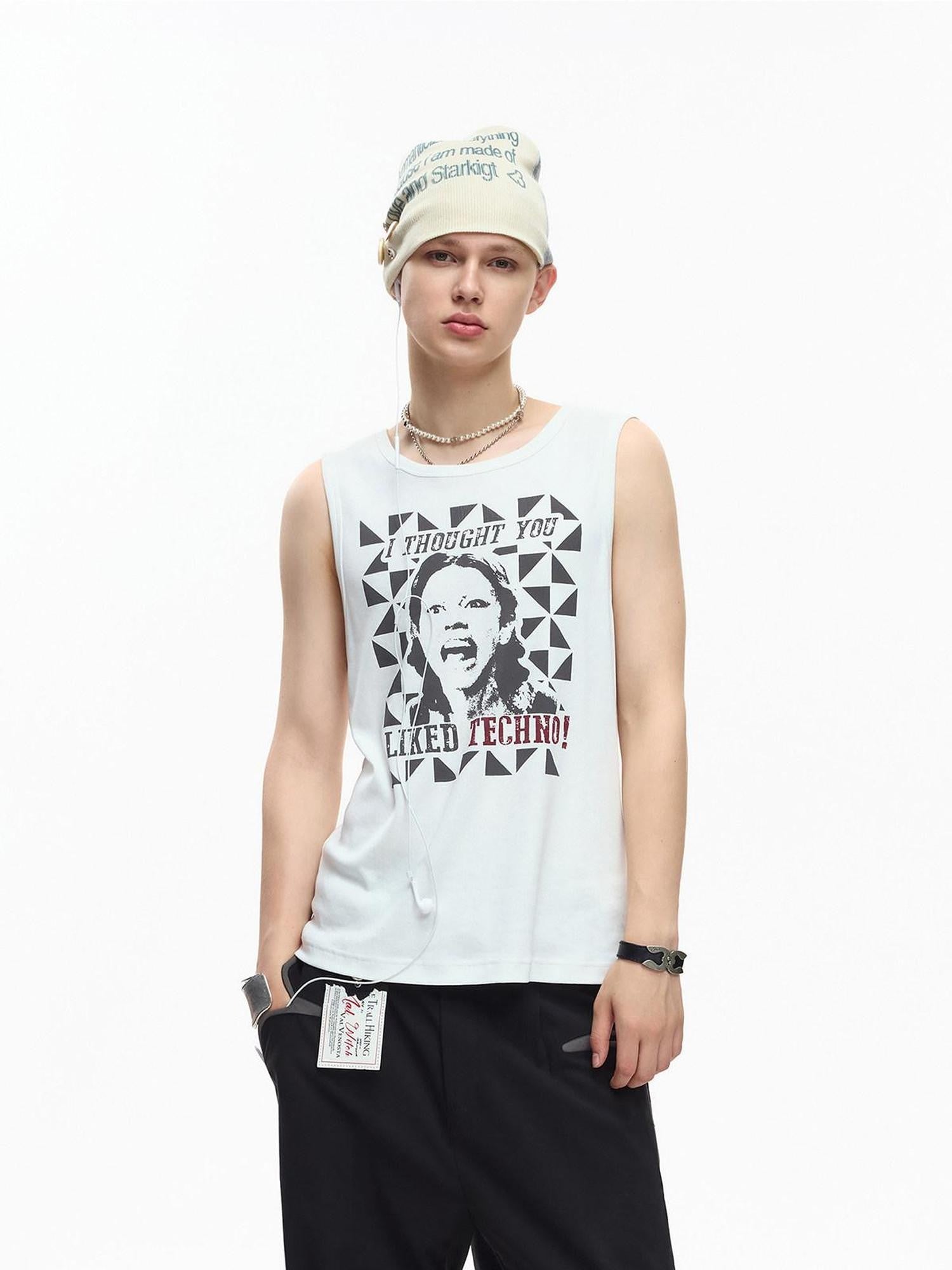 EMOBROTHER White Stitched Edge Screaming Girl Print Women's Cotton Blend Tank Tops