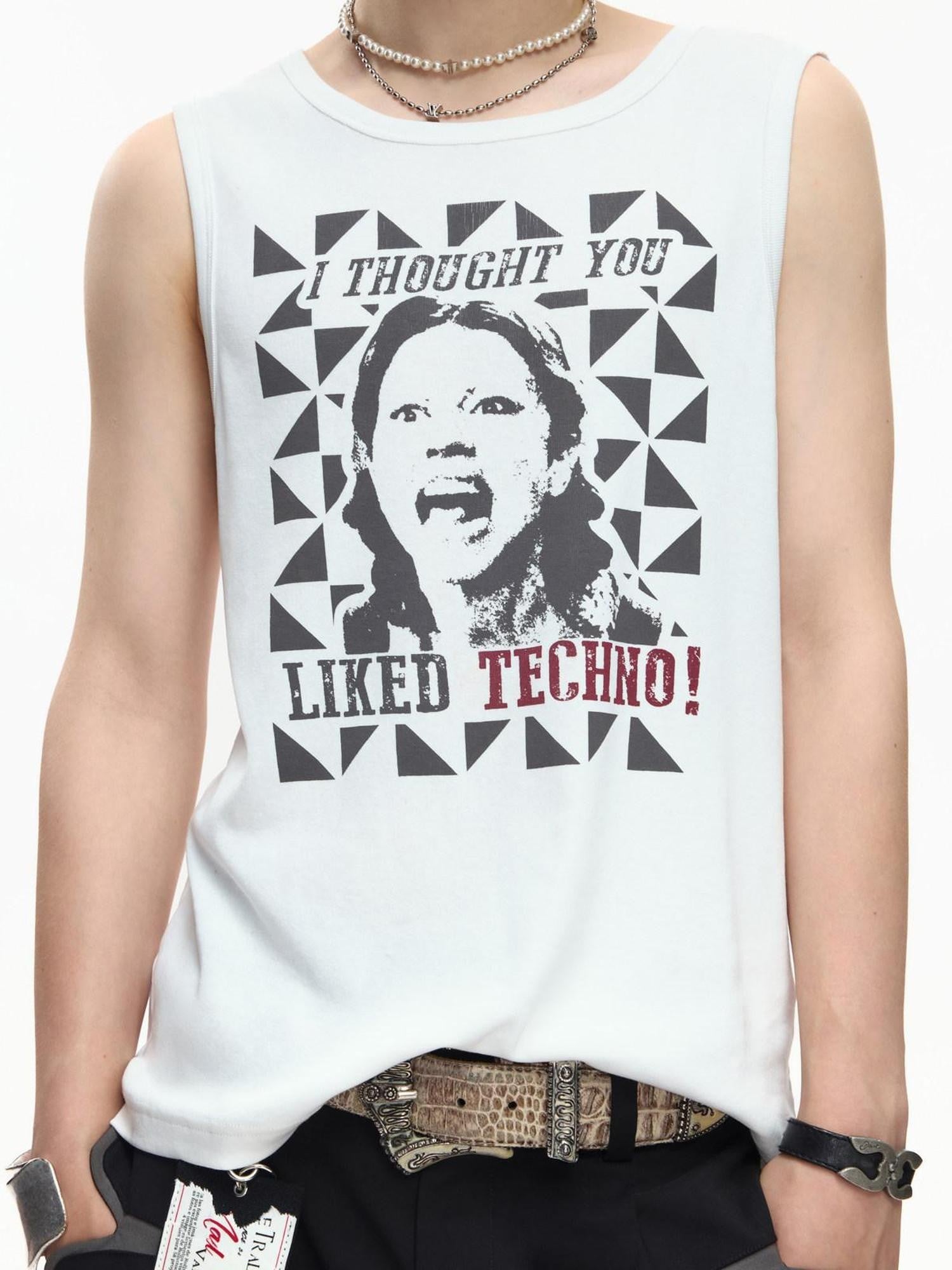 EMOBROTHER White Stitched Edge Screaming Girl Print Women's Cotton Blend Tank Tops