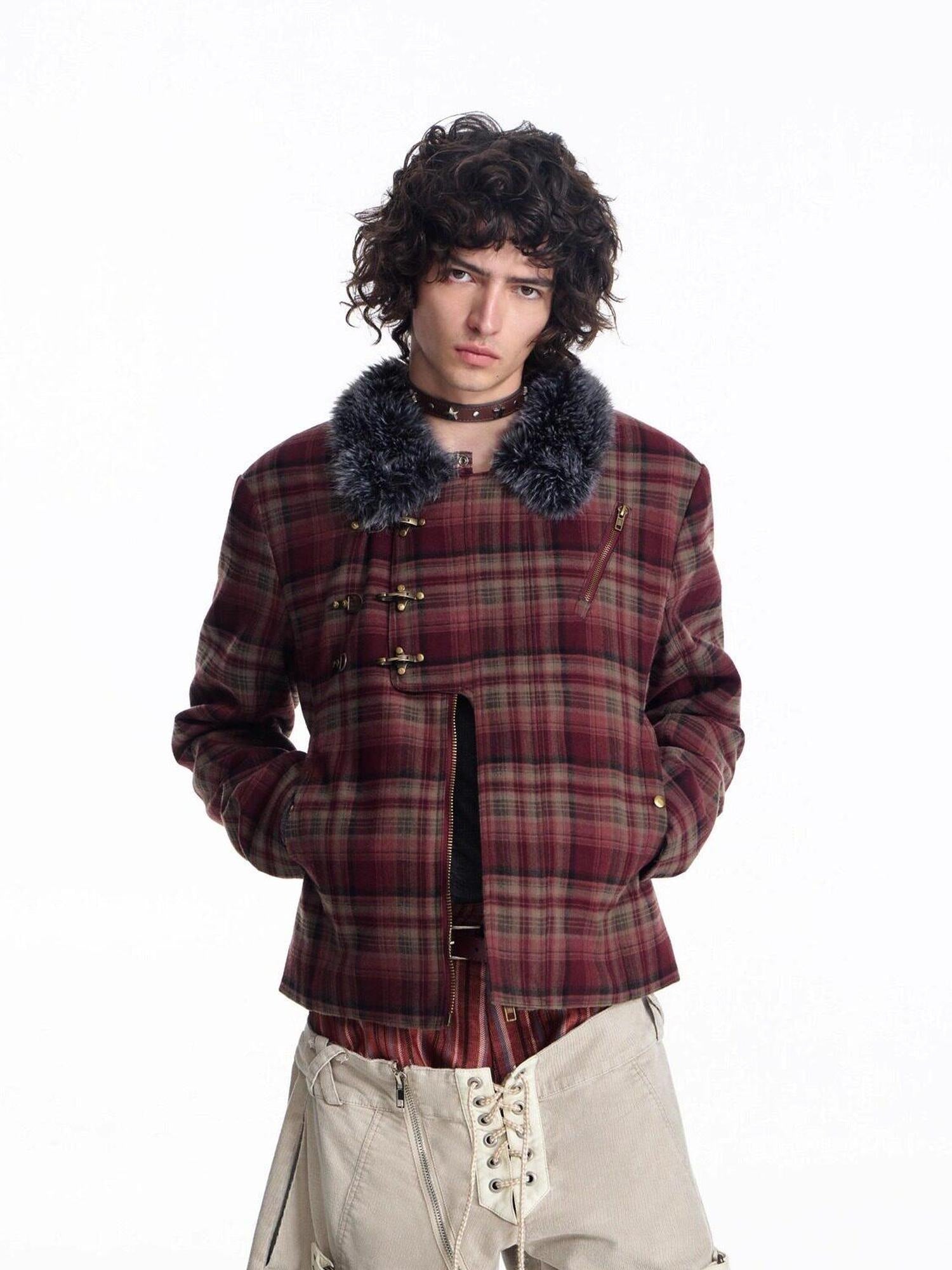 EMOBROTHER Windproof Embroidered Plaid Colorblock Loose Fit Unisex Commuter Casual Jackets