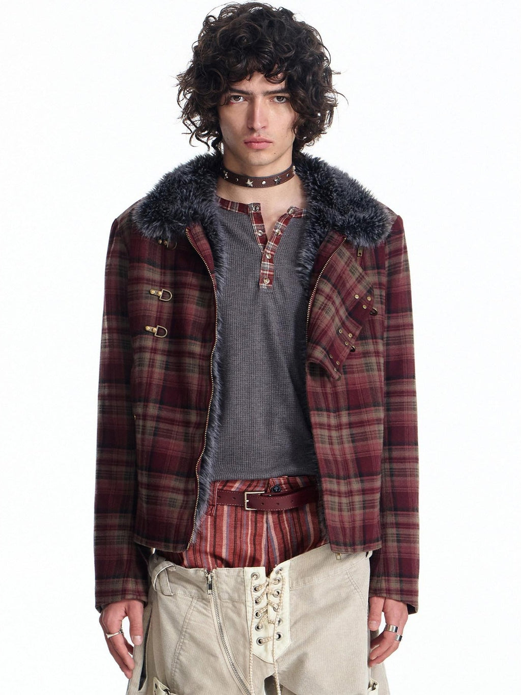 EMOBROTHER Windproof Embroidered Plaid Colorblock Loose Fit Unisex Commuter Casual Jackets