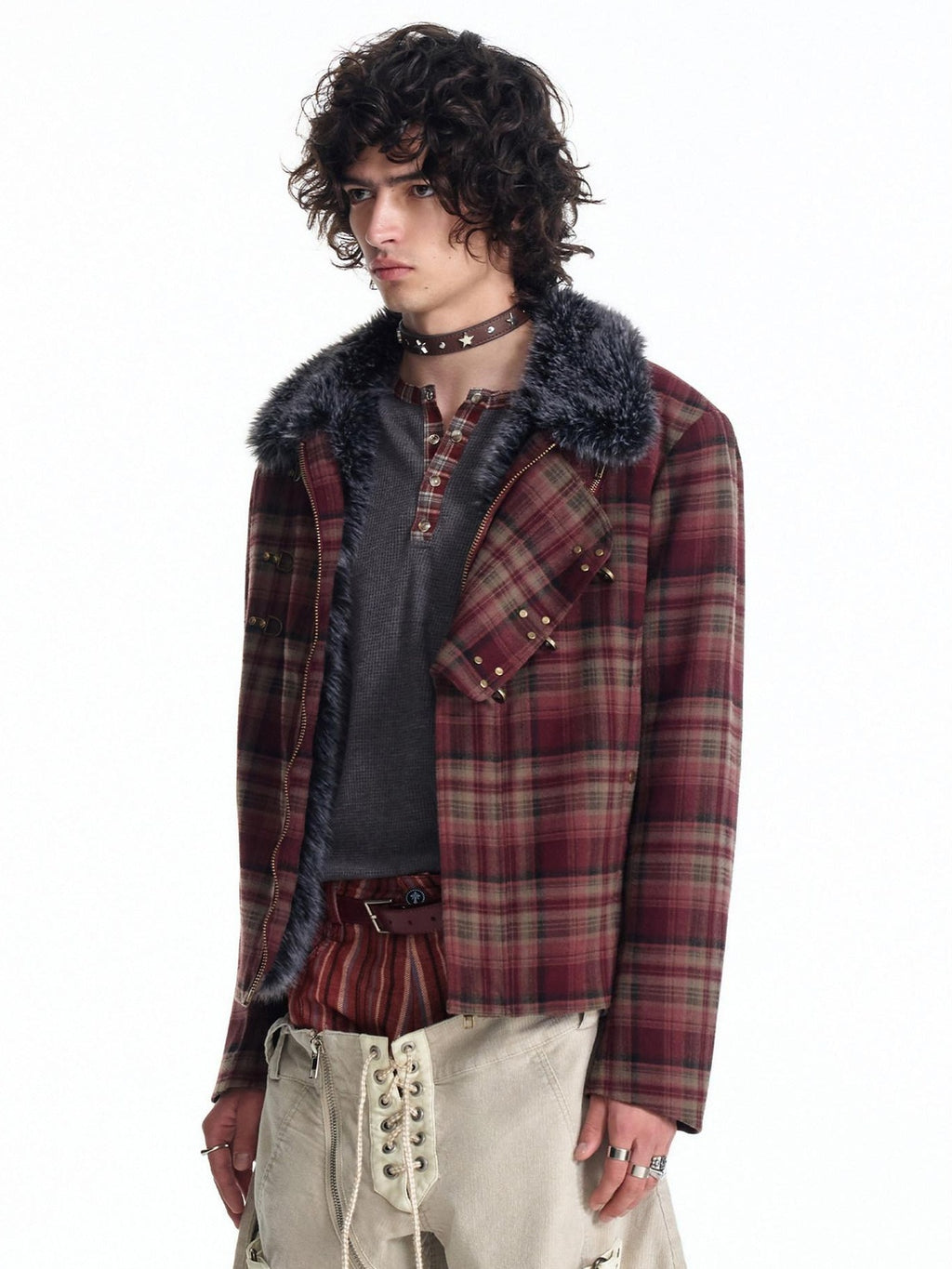 EMOBROTHER Windproof Embroidered Plaid Colorblock Loose Fit Unisex Commuter Casual Jackets