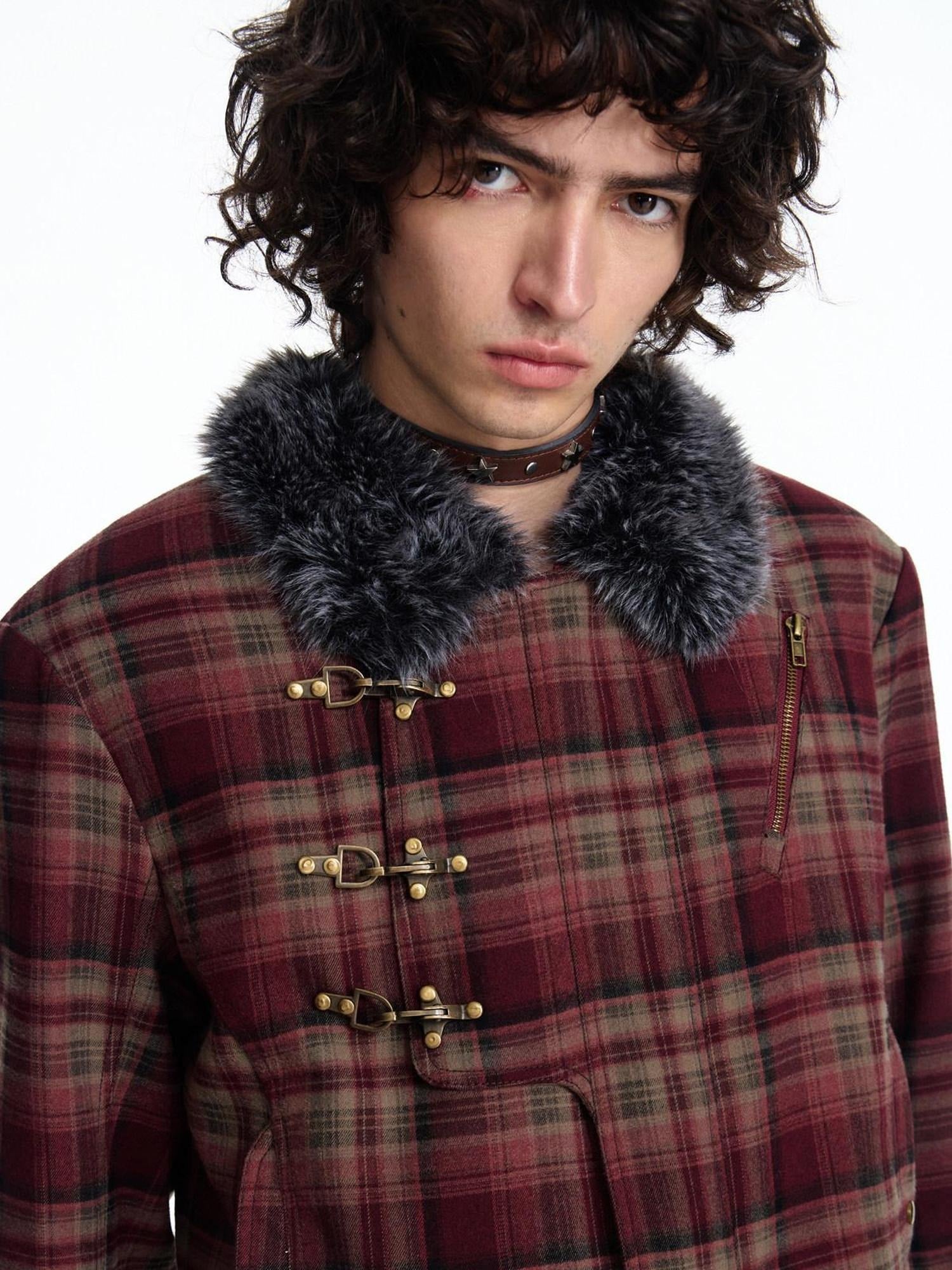 EMOBROTHER Windproof Embroidered Plaid Colorblock Loose Fit Unisex Commuter Casual Jackets