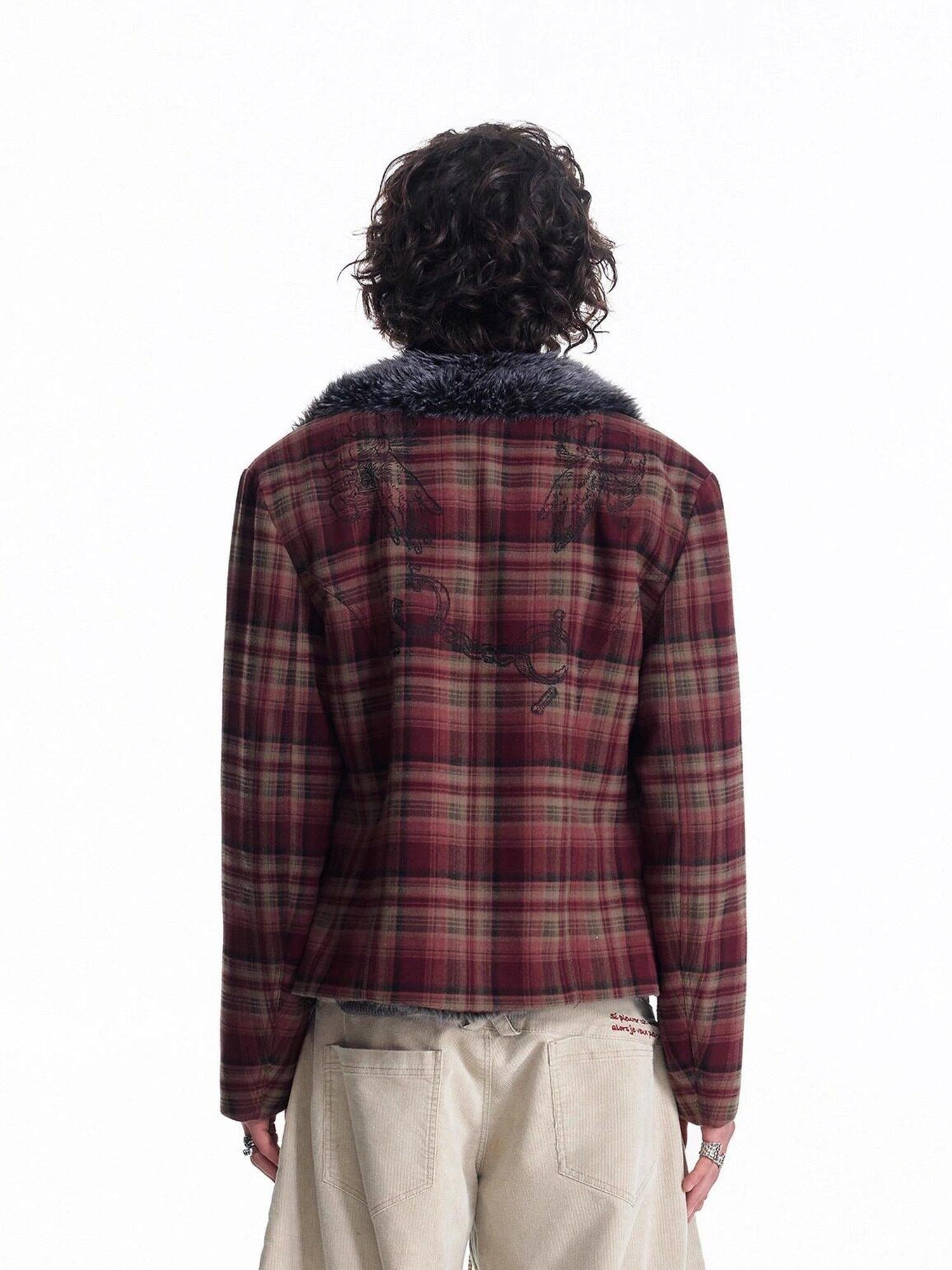 EMOBROTHER Windproof Embroidered Plaid Colorblock Loose Fit Unisex Commuter Casual Jackets