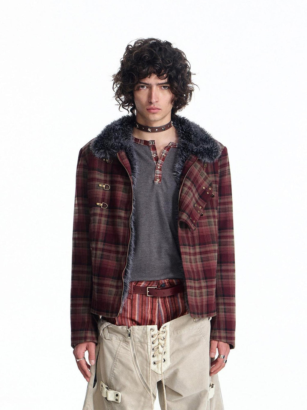 EMOBROTHER Windproof Embroidered Plaid Colorblock Loose Fit Unisex Commuter Casual Jackets