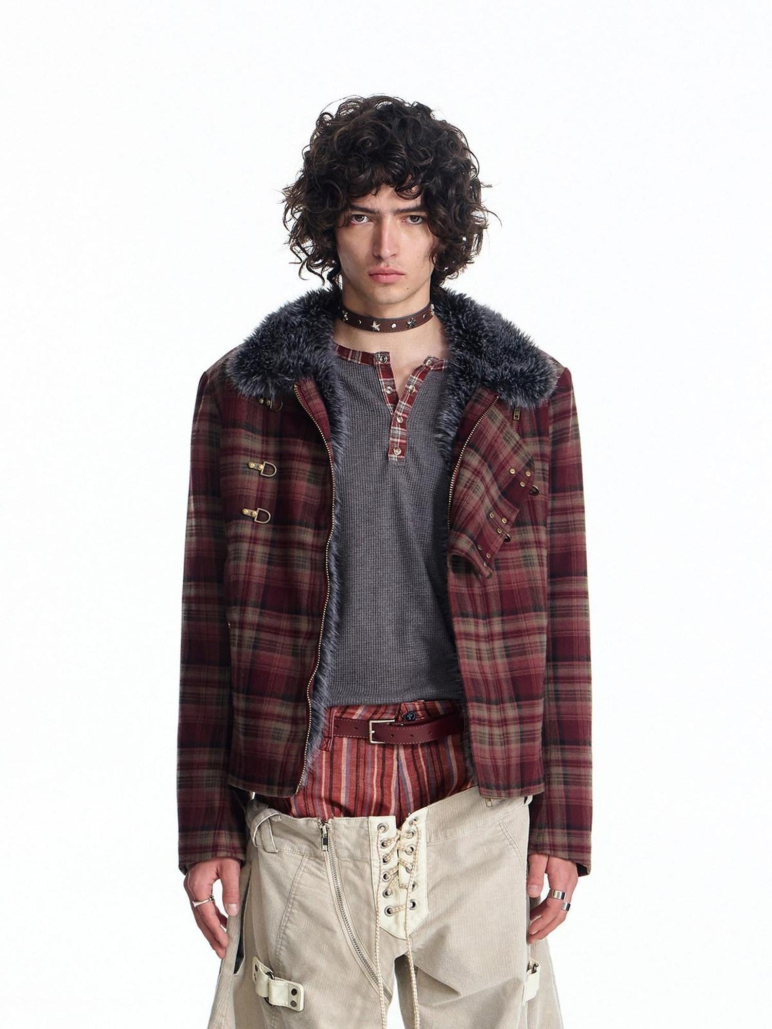 EMOBROTHER Windproof Embroidered Plaid Colorblock Loose Fit Unisex Commuter Casual Jackets