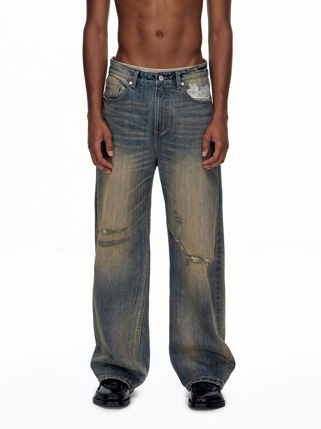 EMOBROTHER_Wrinkle_Free_Cotton_Mid_Rise_Whisker_Ripped_Casual_Blue_Straight_Jeans_MISSTT
