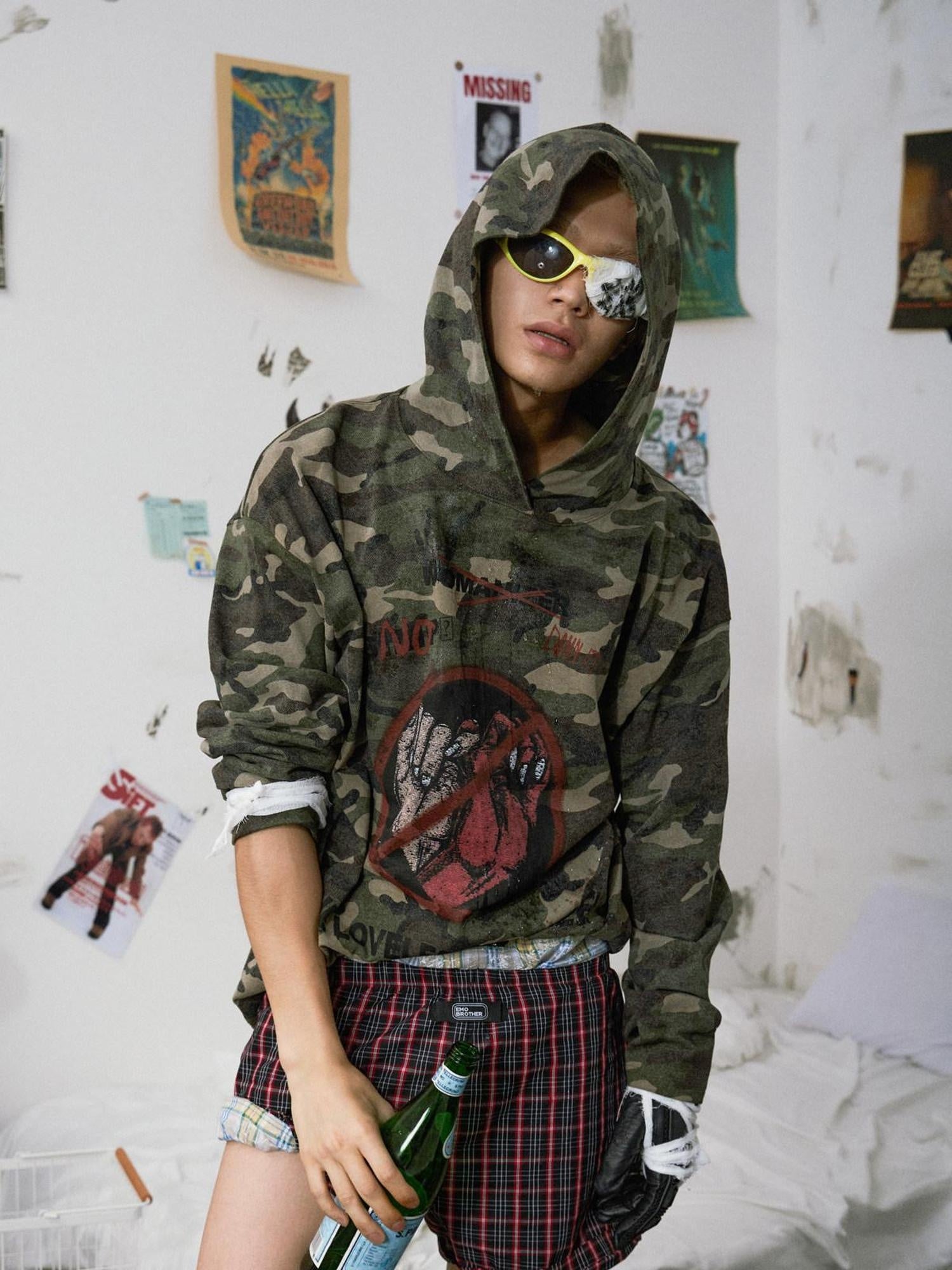 EMOBROTHER Wrinkle Free Durable Oversized Cartoon Camouflage Unisex Casual Cotton Hoodies