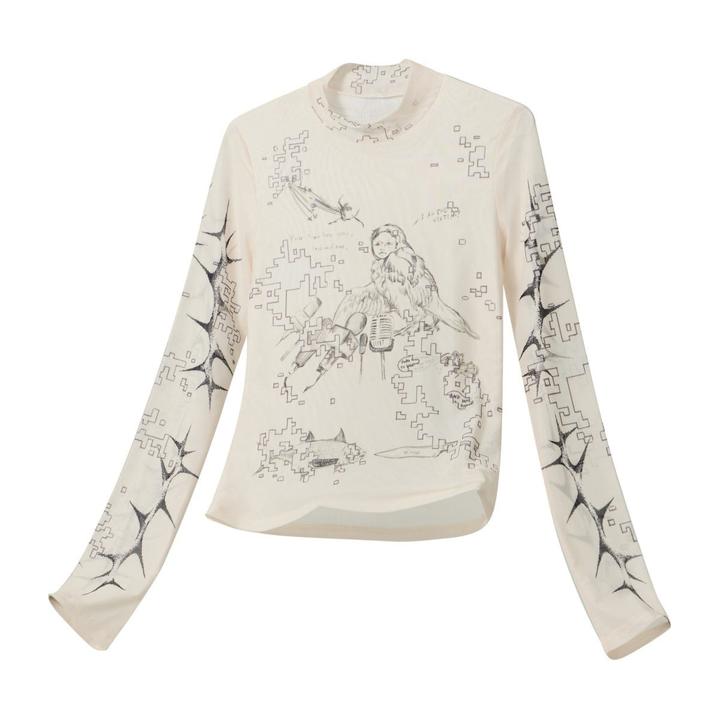 EMOBROTHER_Wrinkle_Resistant_Slim_Printed_Half_Mock_Neck_Unisex_Beige_Long_Sleeve_T-Shirts_MISSTT