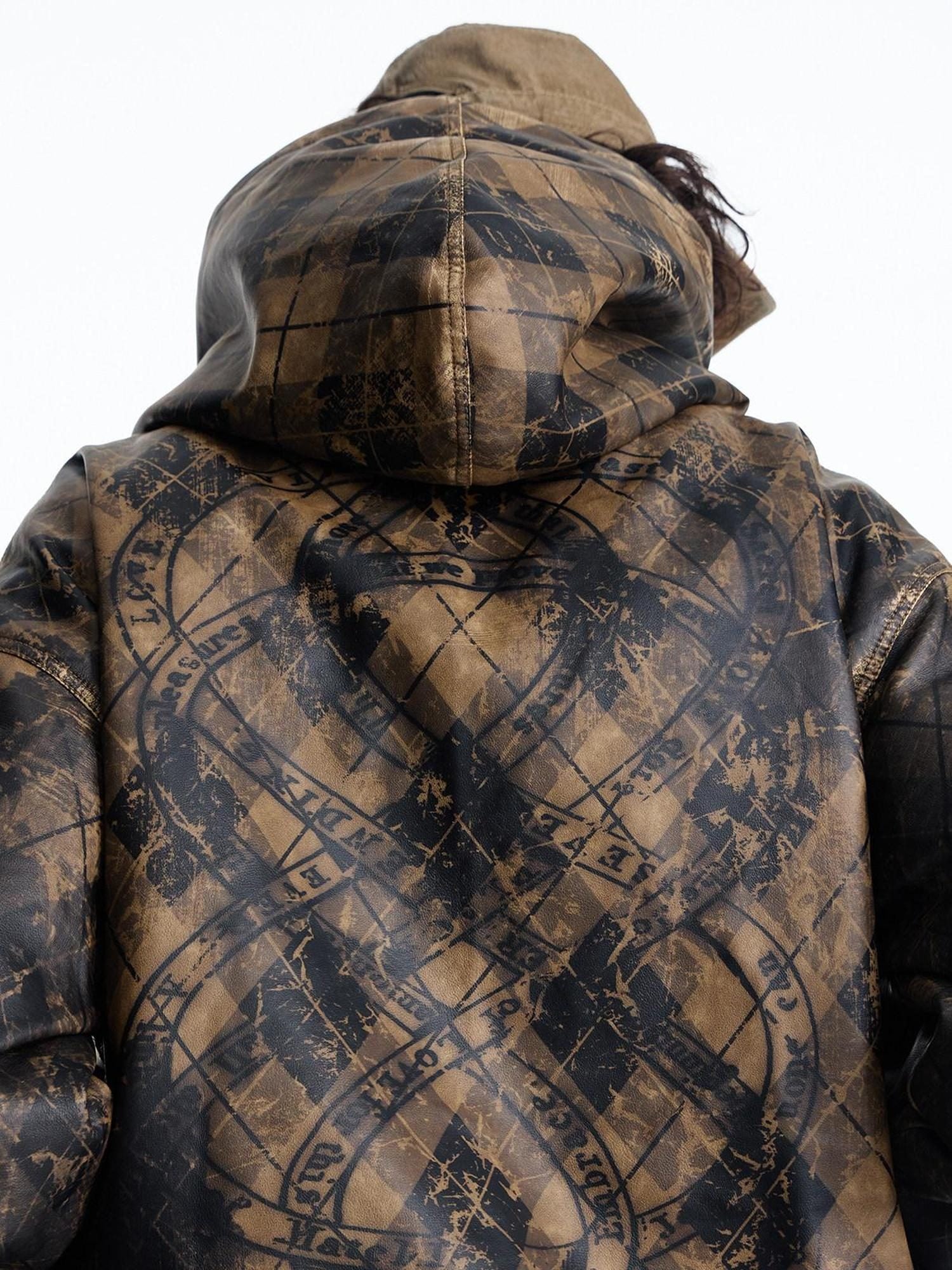 EMOBROTHER Wrinkle Resistant Windproof Hooded Loose Vintage Plaid Unisex Puffer Jackets