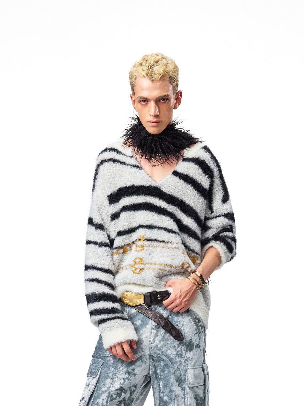 EMOBROTHER_Zebra_Print_Faux_Mink_V-neck_Frog_Button_Knotted_Women's_Sweaters_1077458046595_MISSTT
