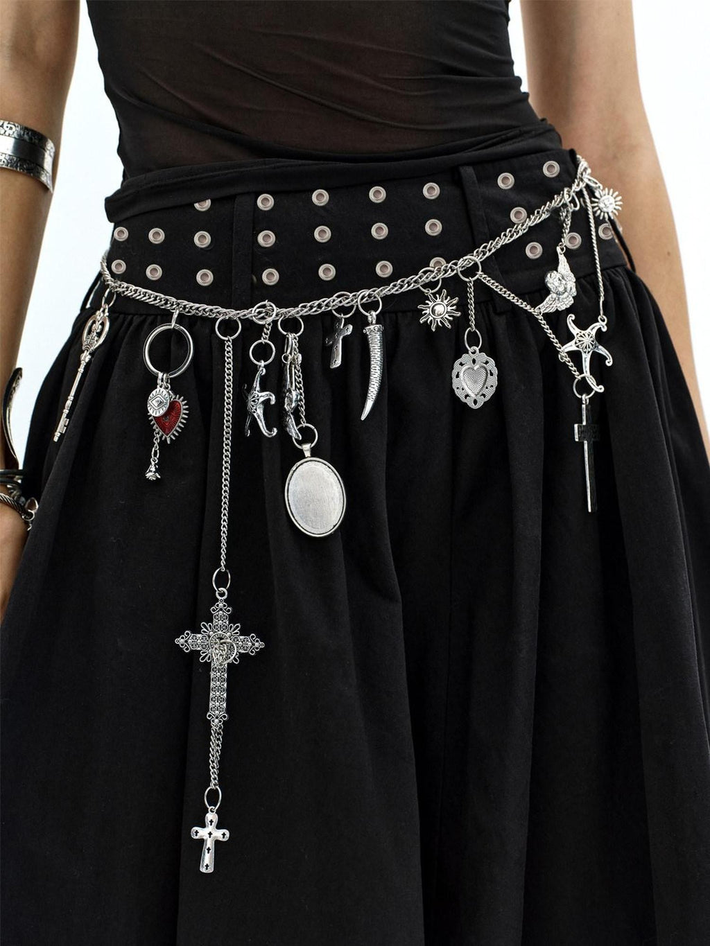 ENDO PER SE Antique Silver Punk Heavy Pendant Cross Chain Women's Alloy Waist Chains