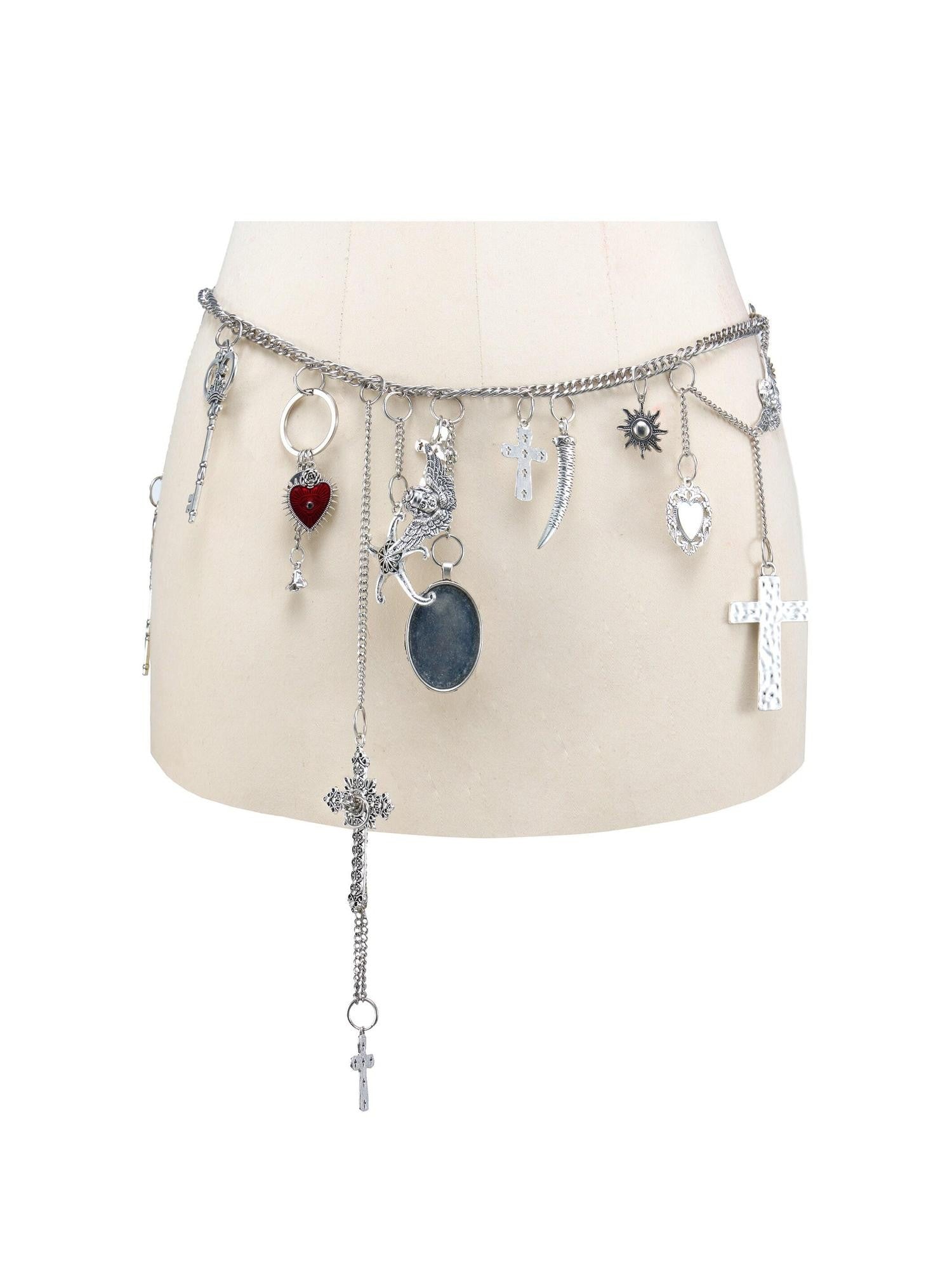 ENDO PER SE Antique Silver Punk Heavy Pendant Cross Chain Women's Alloy Waist Chains