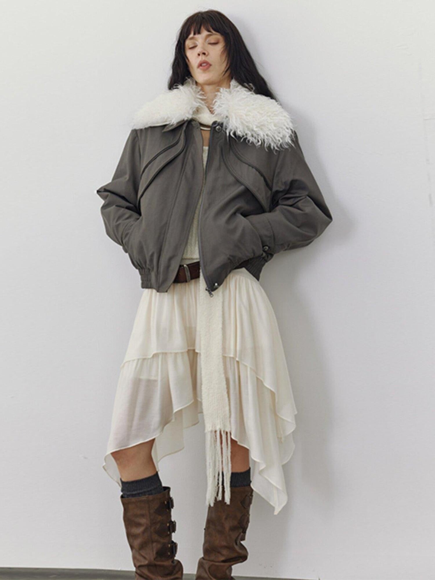 ENDO PER SE Asymmetric Gothic High Waist Pleated Tulle Women's Polyester Midi Skirts
