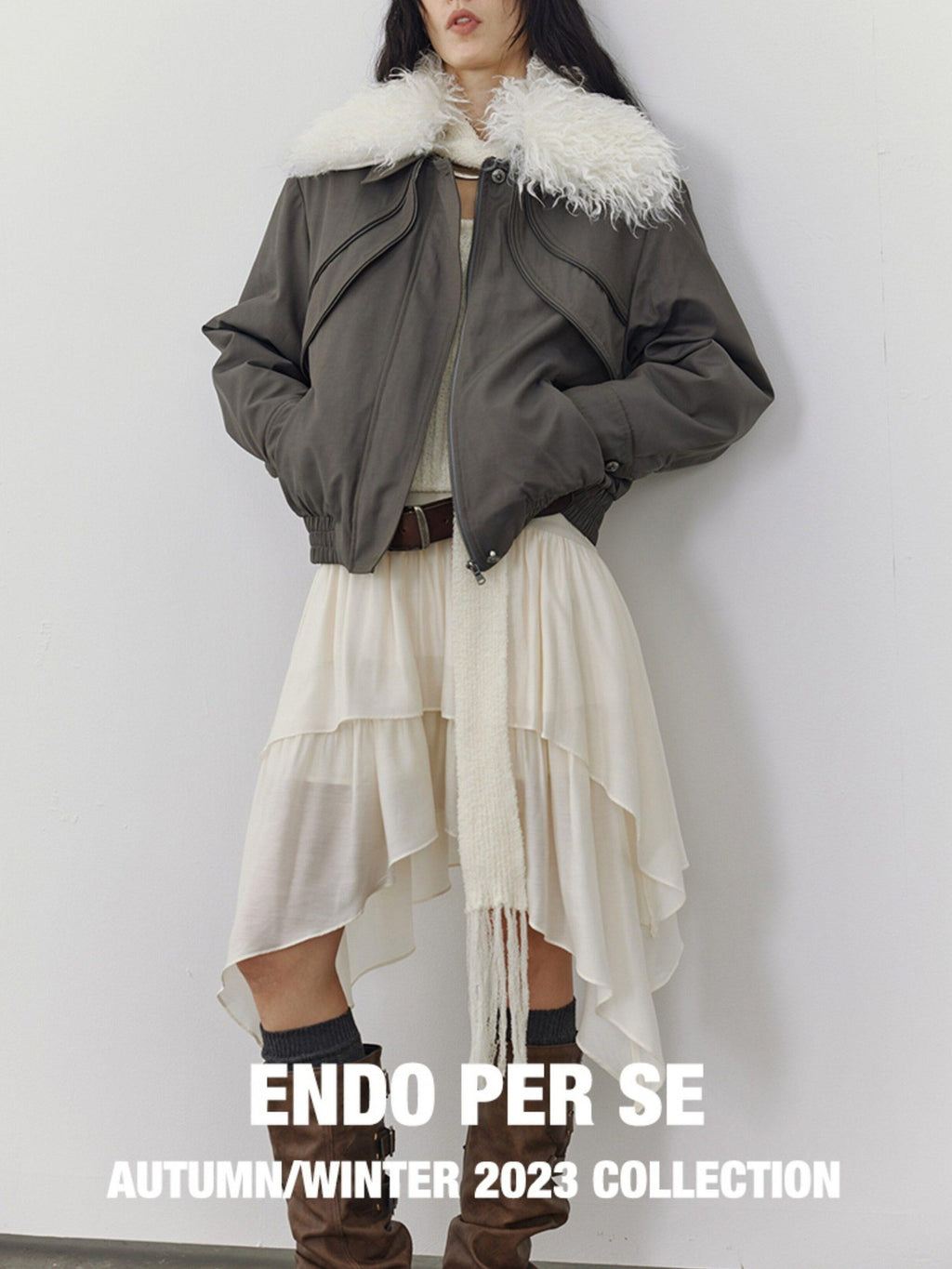 ENDO PER SE Asymmetric Gothic High Waist Pleated Tulle Women's Polyester Midi Skirts
