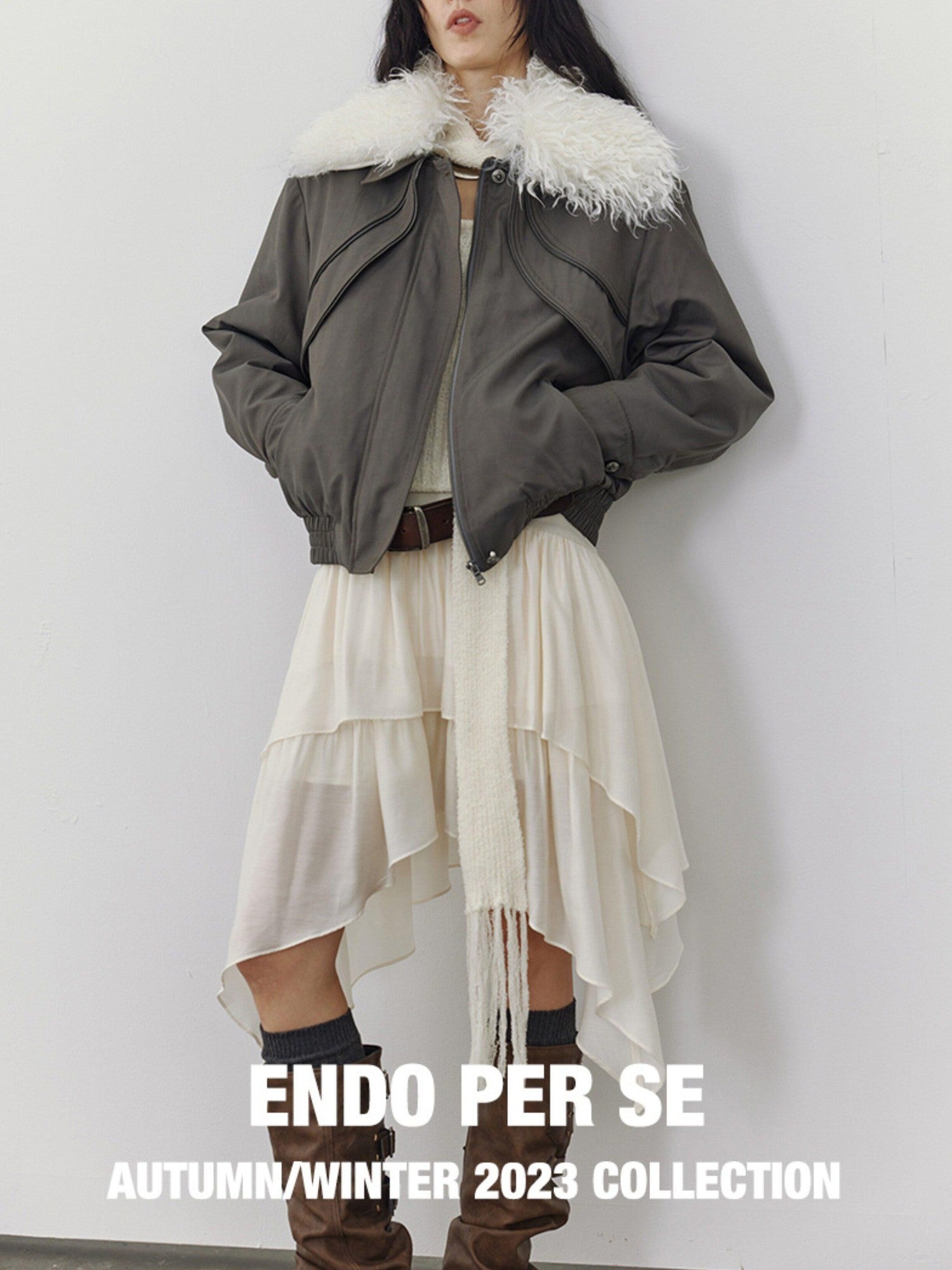 ENDO PER SE Asymmetric Gothic High Waist Pleated Tulle Women's Polyester Midi Skirts