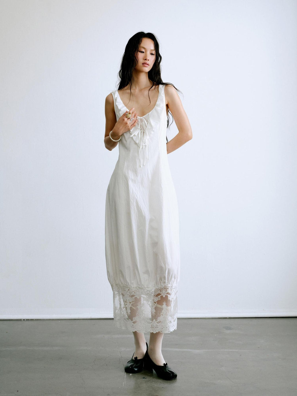 ENDO PER SE Ballet Ruffle Hollow Out Sleeveless Women's Cotton Casual Maxi Dresses