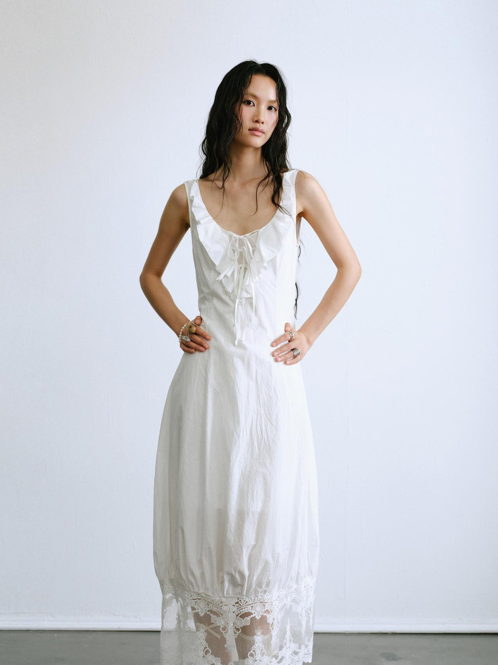 ENDO PER SE Ballet Ruffle Hollow Out Sleeveless Women's Cotton Casual Maxi Dresses