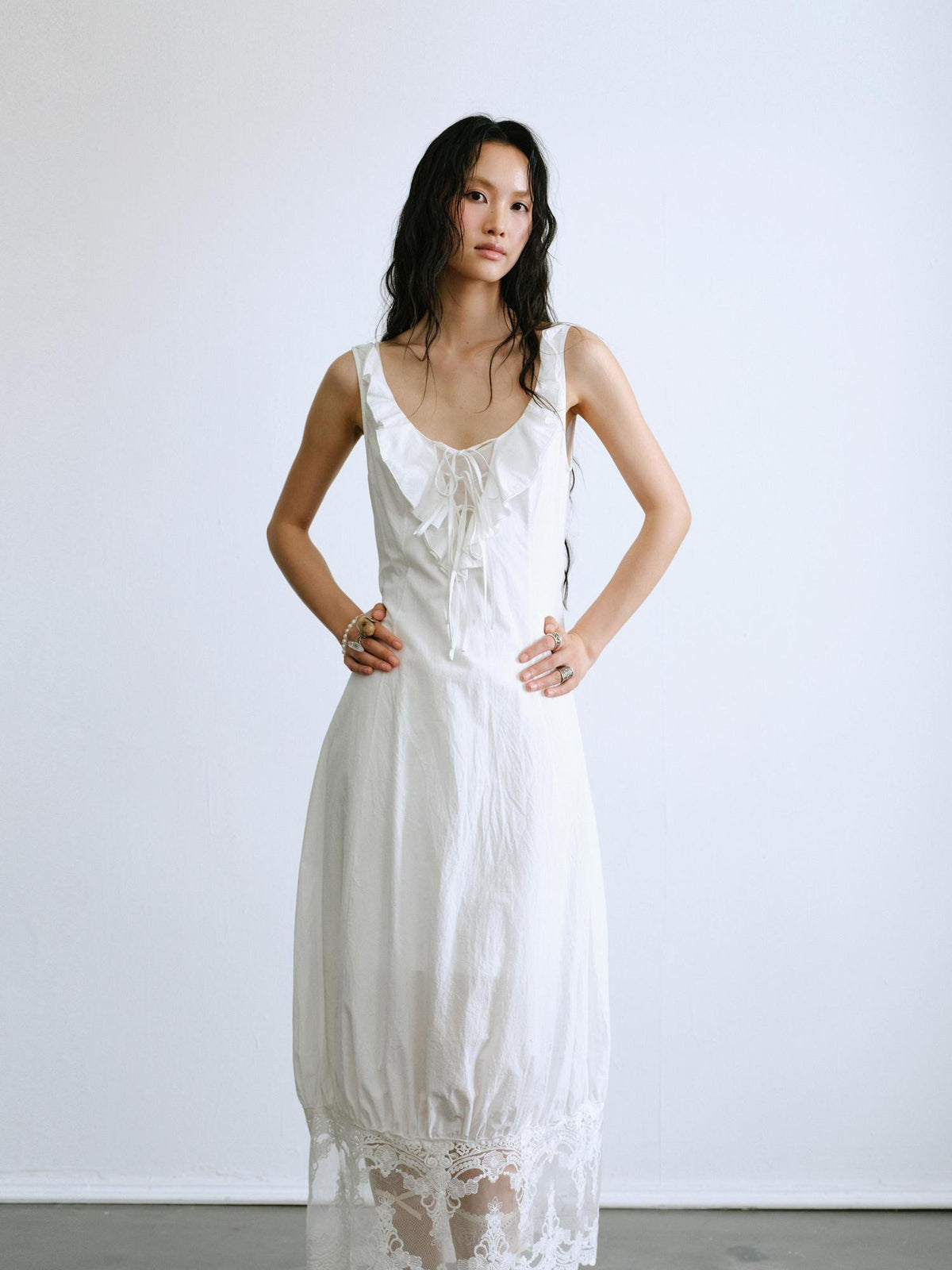 ENDO PER SE Ballet Ruffle Hollow Out Sleeveless Women's Cotton Casual Maxi Dresses