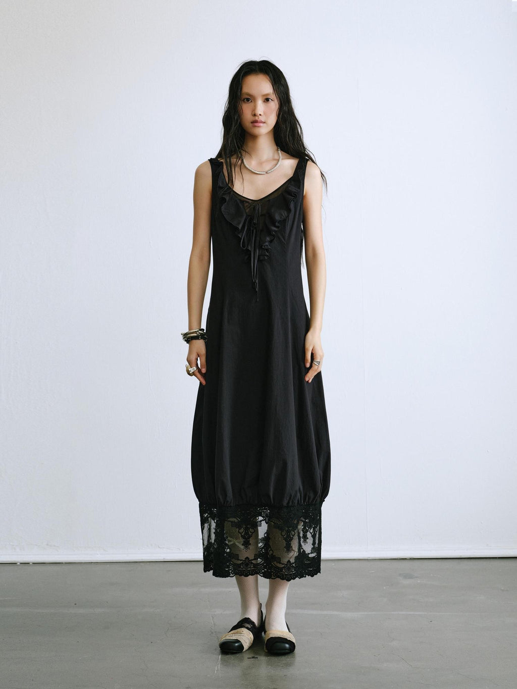 ENDO PER SE Ballet Ruffle Hollow Out Sleeveless Women's Cotton Casual Maxi Dresses
