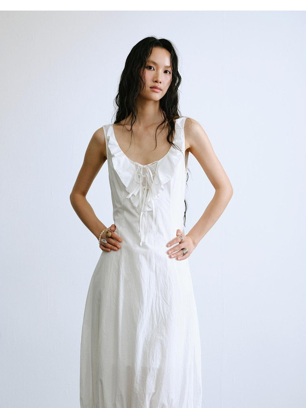 ENDO PER SE Ballet Ruffle Hollow Out Sleeveless Women's Cotton Casual Maxi Dresses