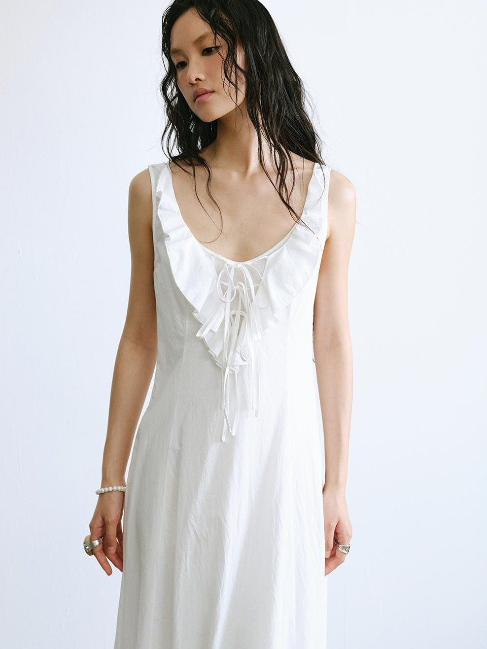 ENDO PER SE Ballet Ruffle Hollow Out Sleeveless Women's Cotton Casual Maxi Dresses