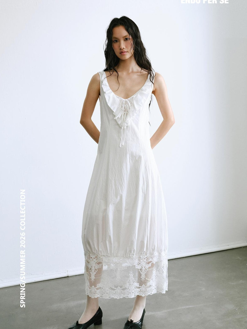 ENDO PER SE Ballet Ruffle Hollow Out Sleeveless Women's Cotton Casual Maxi Dresses