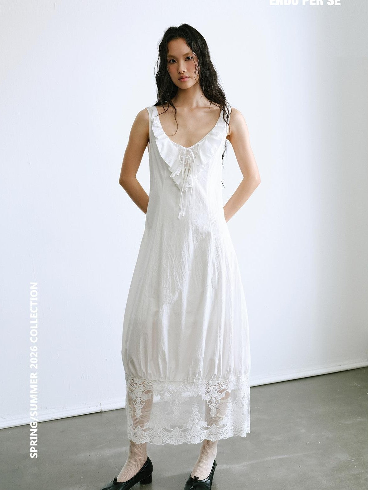 ENDO PER SE Ballet Ruffle Hollow Out Sleeveless Women's Cotton Casual Maxi Dresses