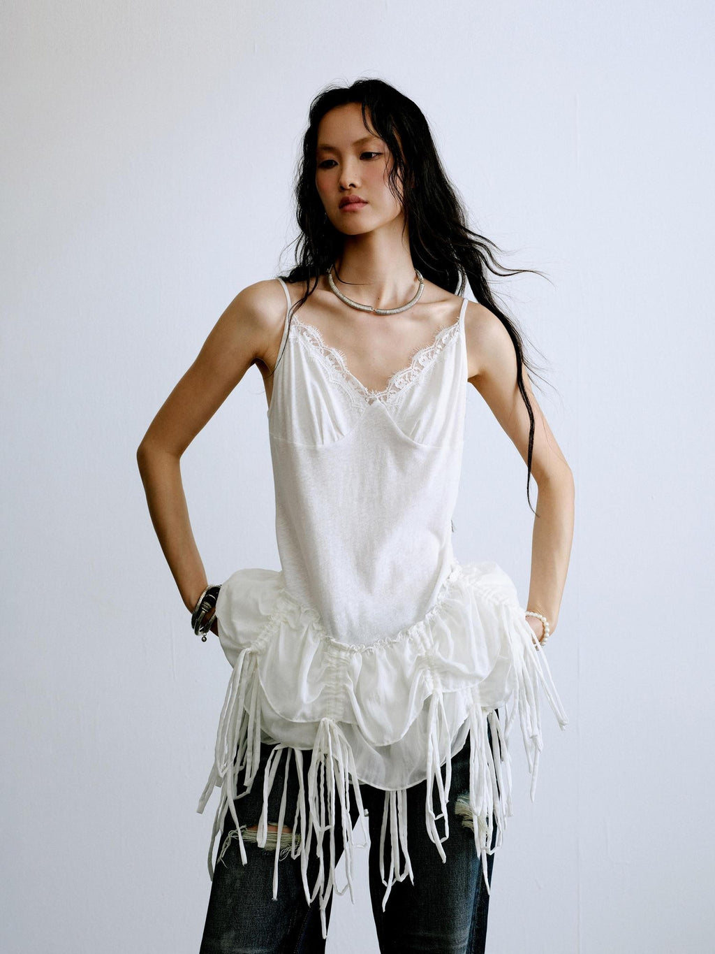 ENDO PER SE Ballet Tassel Lace V-neck A Line Women's Cotton Blend Camisoles