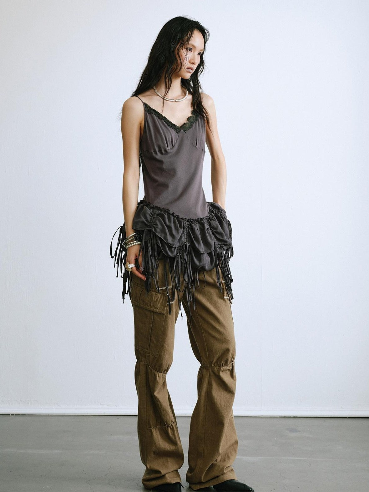 ENDO PER SE Ballet Tassel Lace V-neck A Line Women's Cotton Blend Camisoles