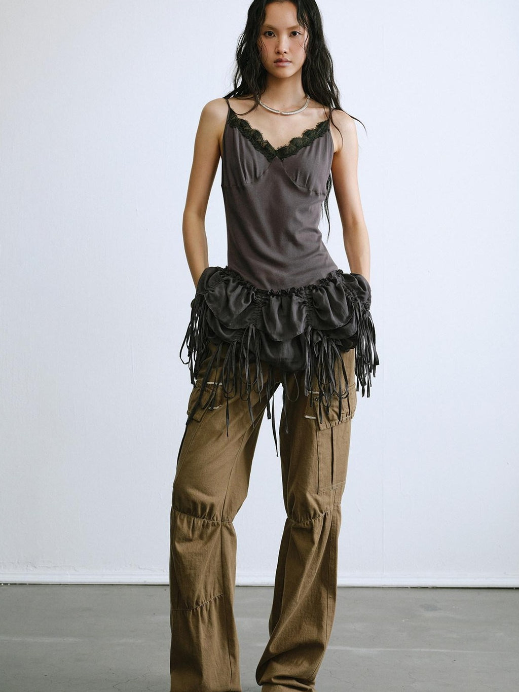 ENDO PER SE Ballet Tassel Lace V-neck A Line Women's Cotton Blend Camisoles