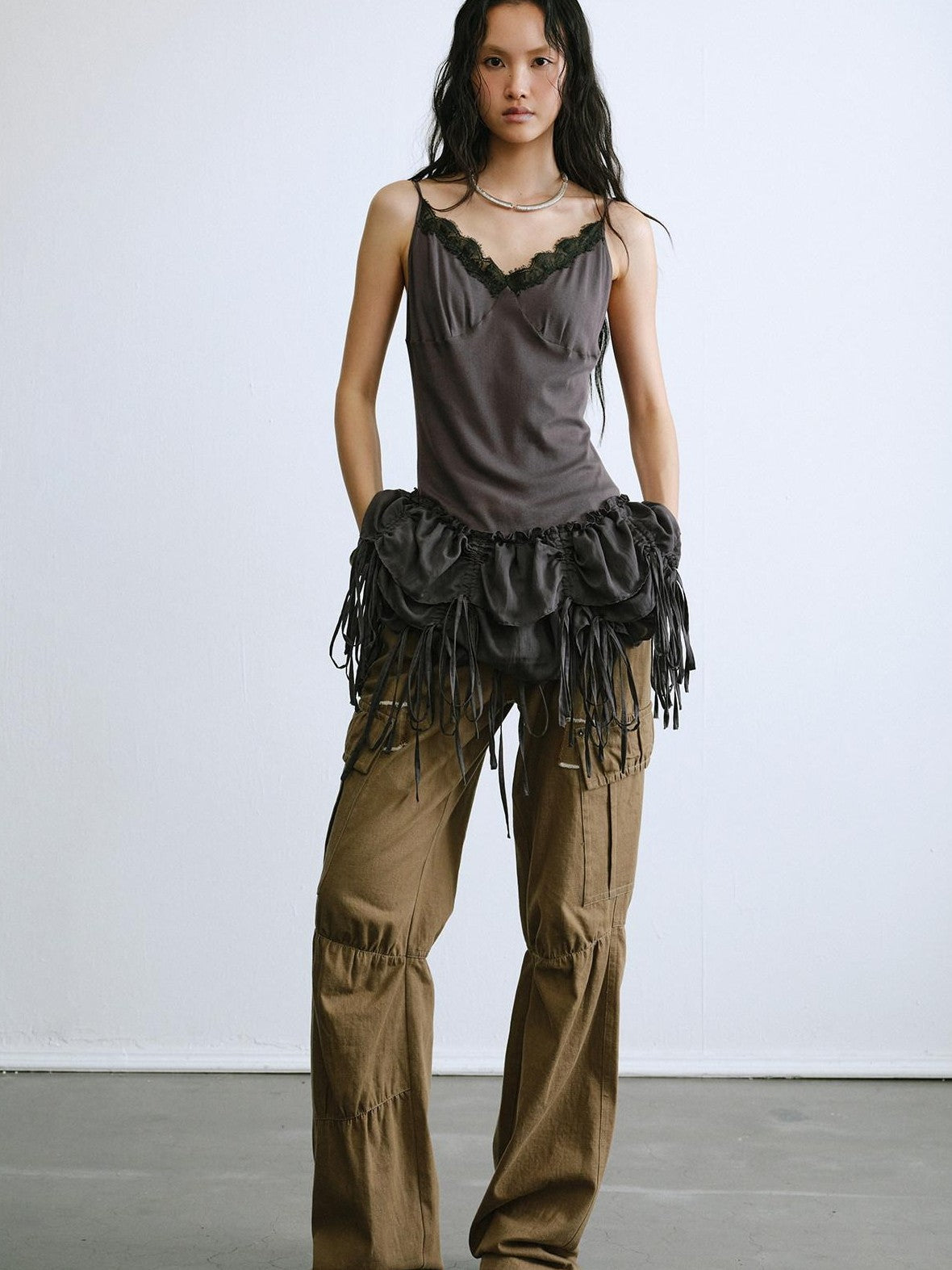 ENDO PER SE Ballet Tassel Lace V-neck A Line Women's Cotton Blend Camisoles