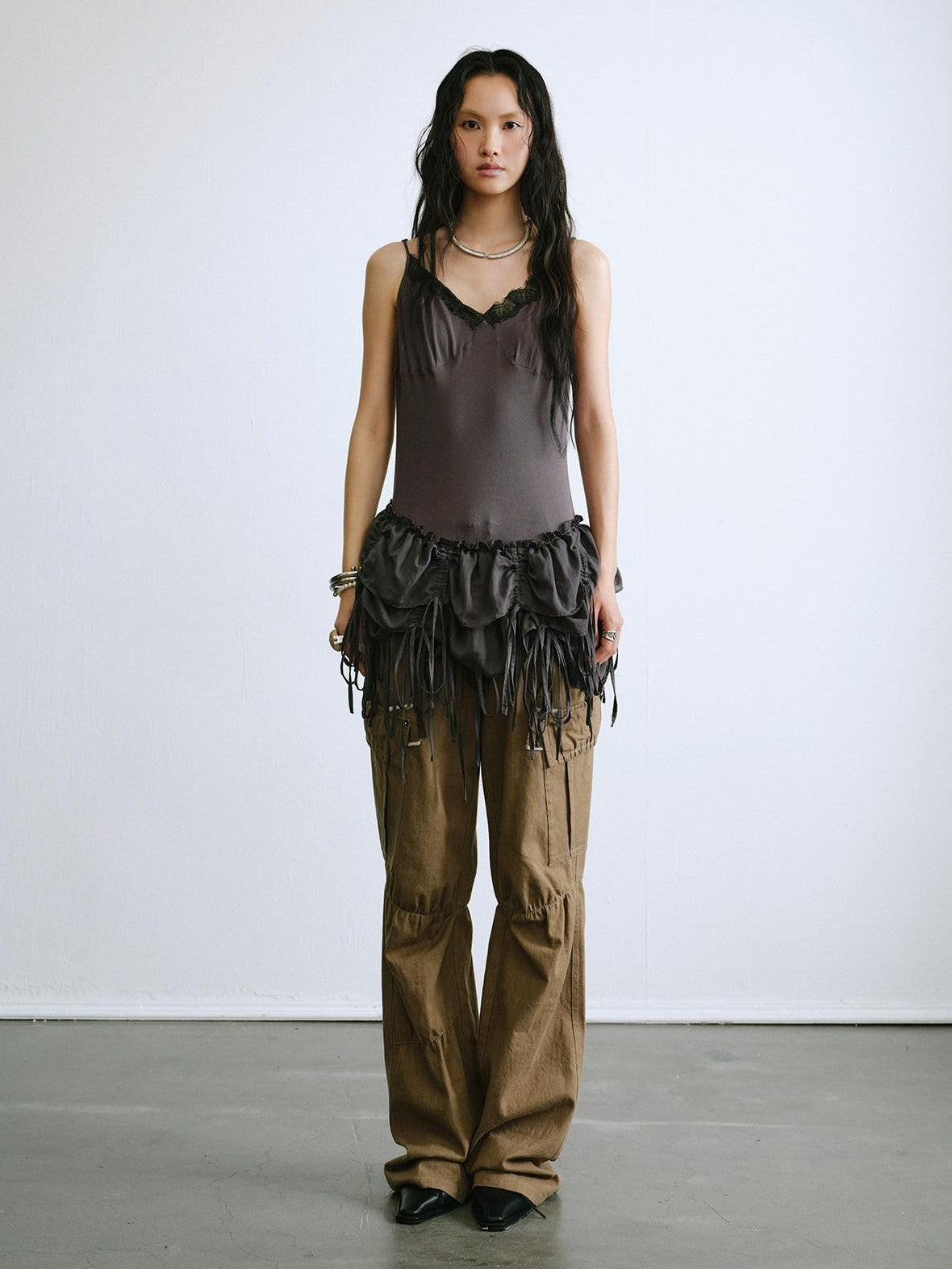 ENDO PER SE Ballet Tassel Lace V-neck A Line Women's Cotton Blend Camisoles