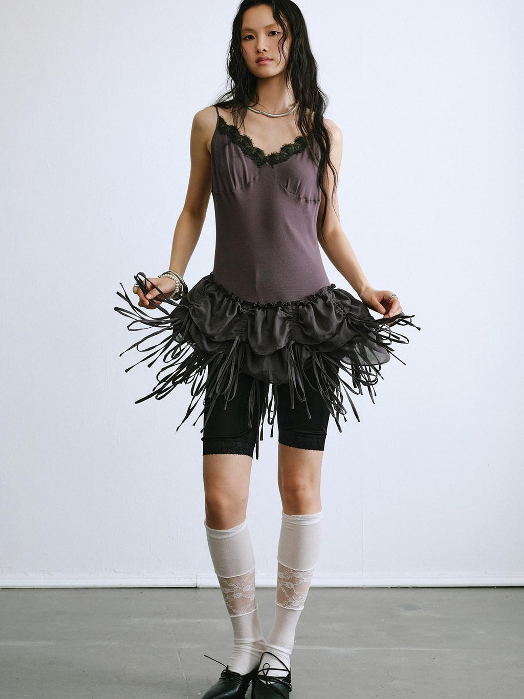 ENDO PER SE Ballet Tassel Lace V-neck A Line Women's Cotton Blend Camisoles