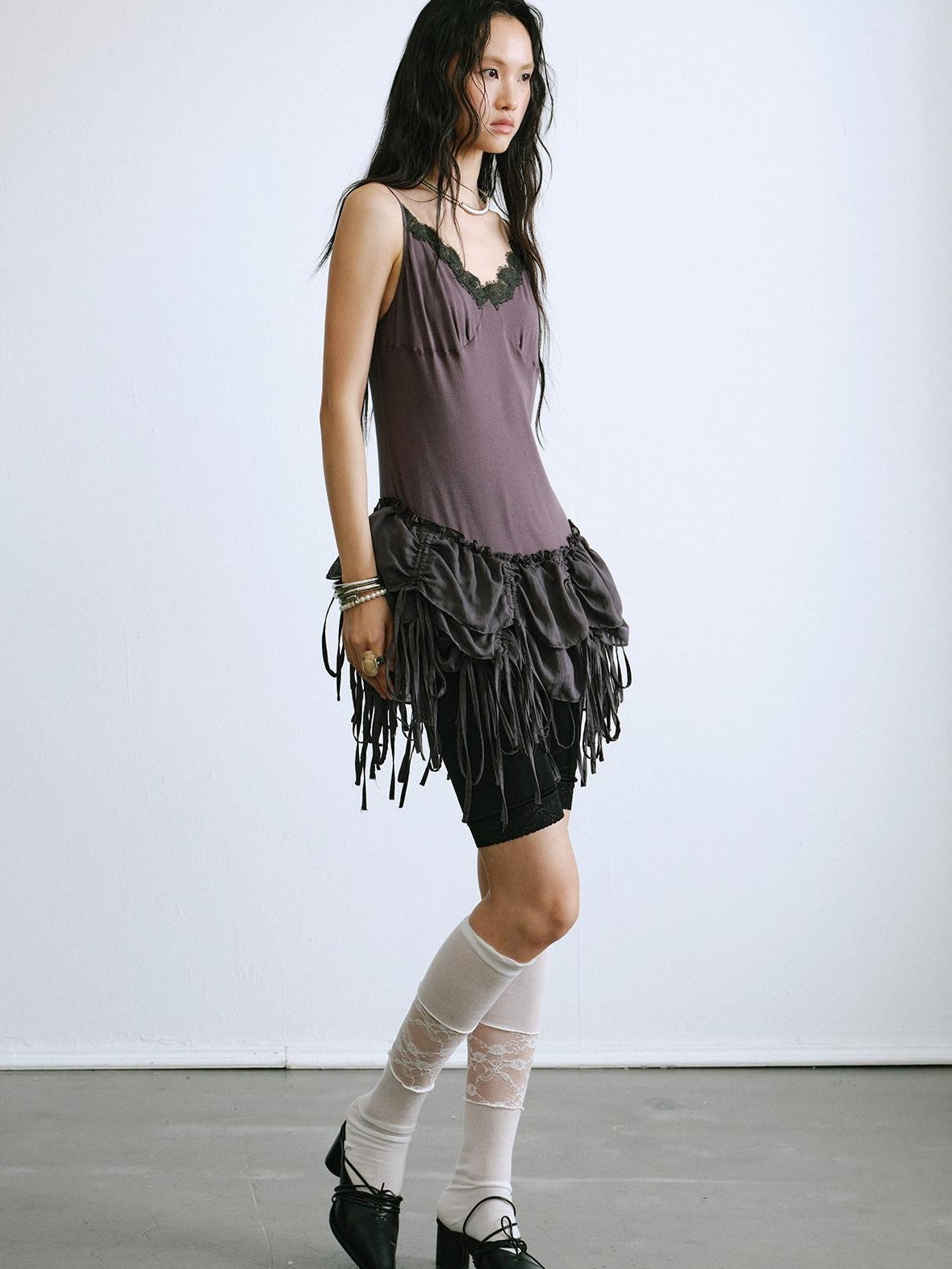 ENDO PER SE Ballet Tassel Lace V-neck A Line Women's Cotton Blend Camisoles