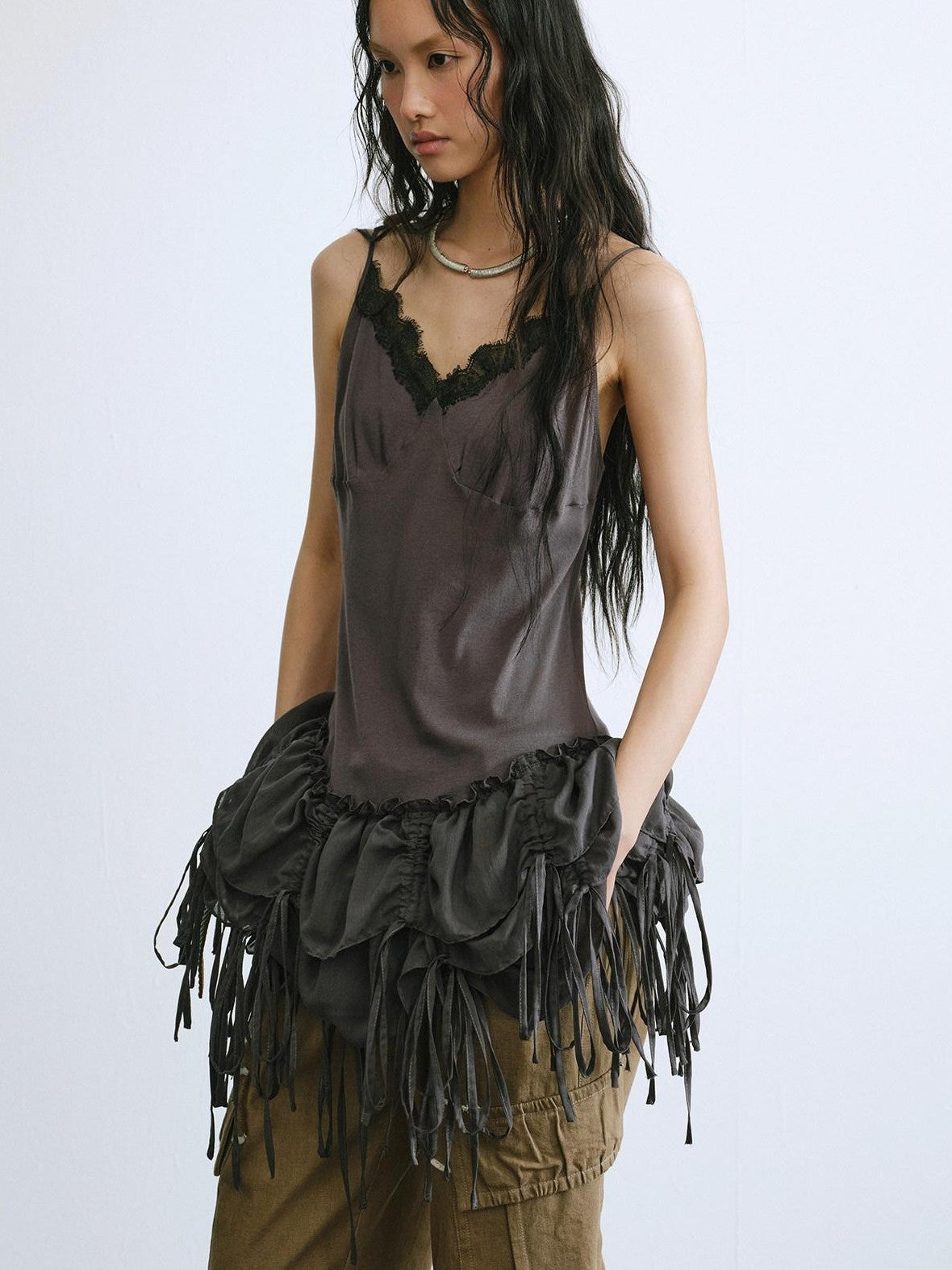 ENDO PER SE Ballet Tassel Lace V-neck A Line Women's Cotton Blend Camisoles