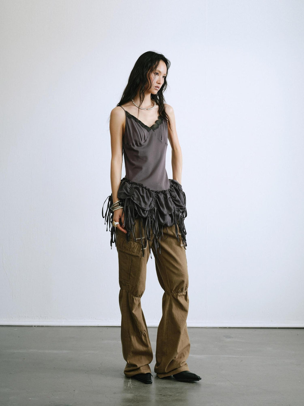 ENDO PER SE Ballet Tassel Lace V-neck A Line Women's Cotton Blend Camisoles
